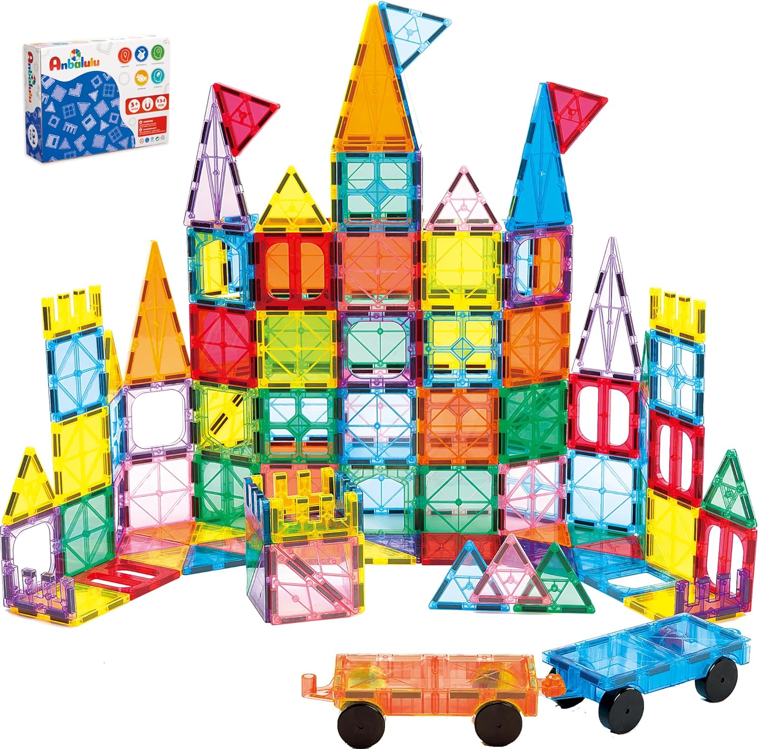 Magnetic Building Tiles, 134PCS Large Magnet Building Set,Magnetic Blocks, 3D ST...