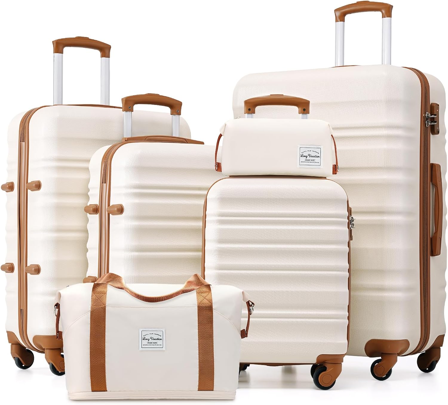 LONG VACATION 6 Piece Luggage Set Carry on Suitcase with ABS+PC hardshell, Spinn...