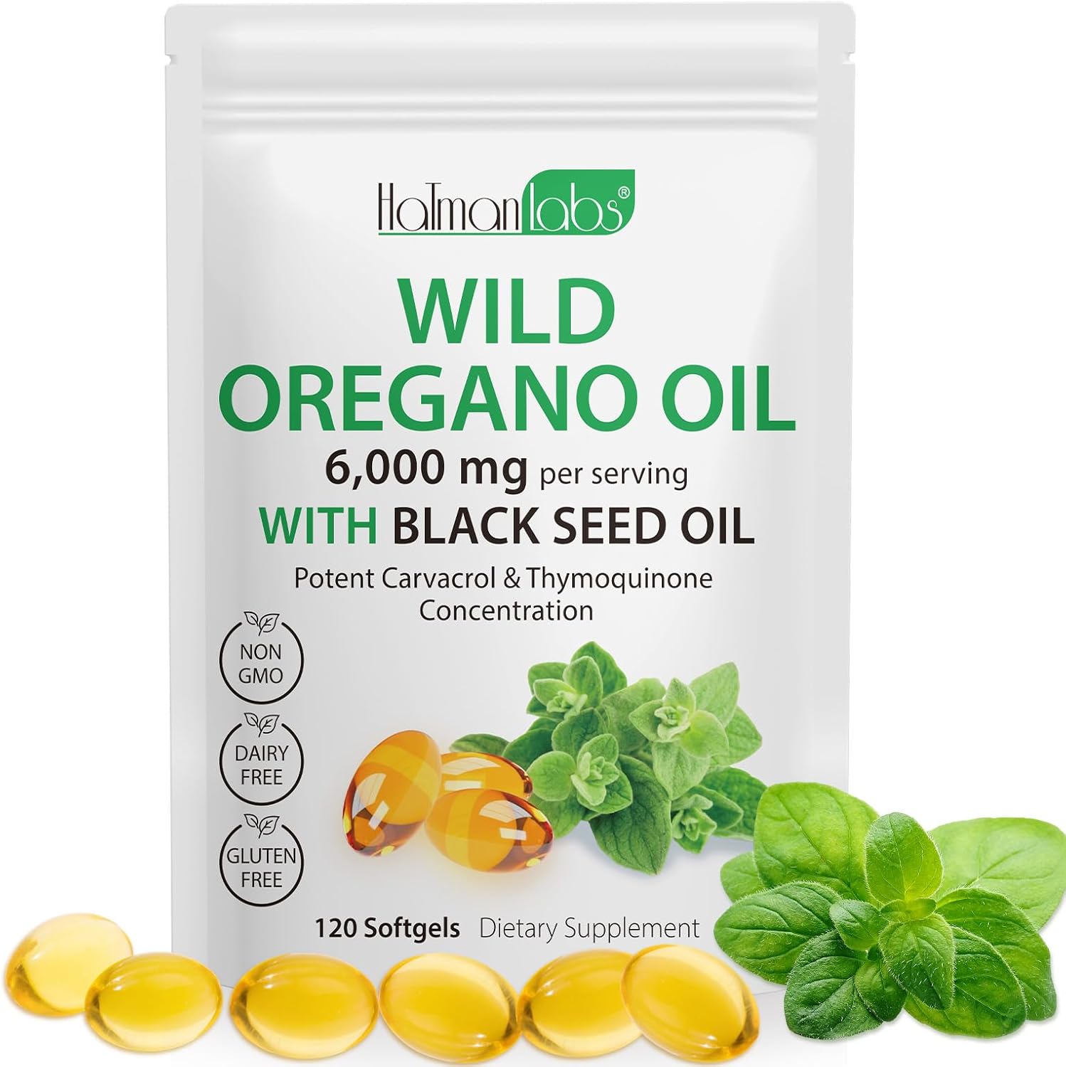 Oregano Oil 120 Softgels - 2 in 1 6000mg Oil of Oregano with Black SeedOil 200mg...