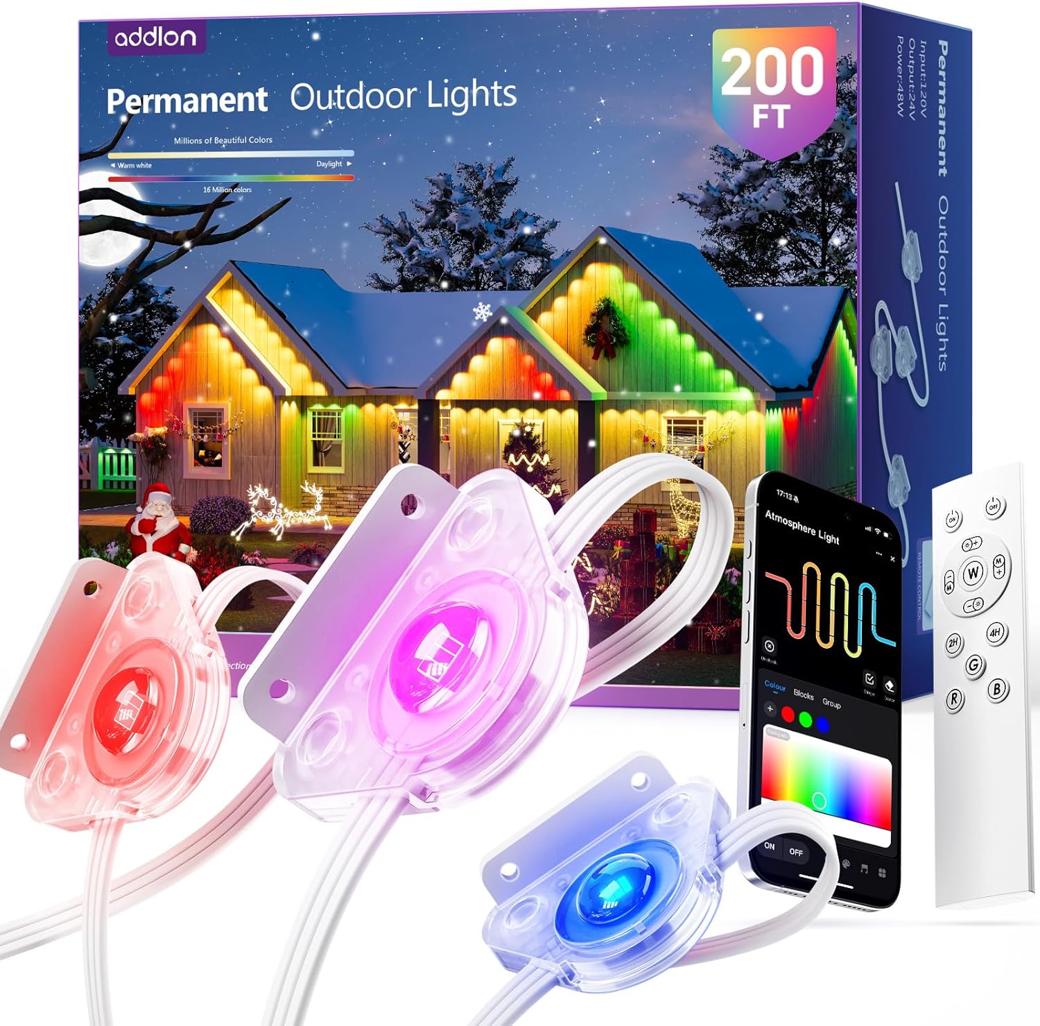 addlon 200FT Permanent Outdoor Lights, RGB+IC Smart LED Outdoor Lights for House...