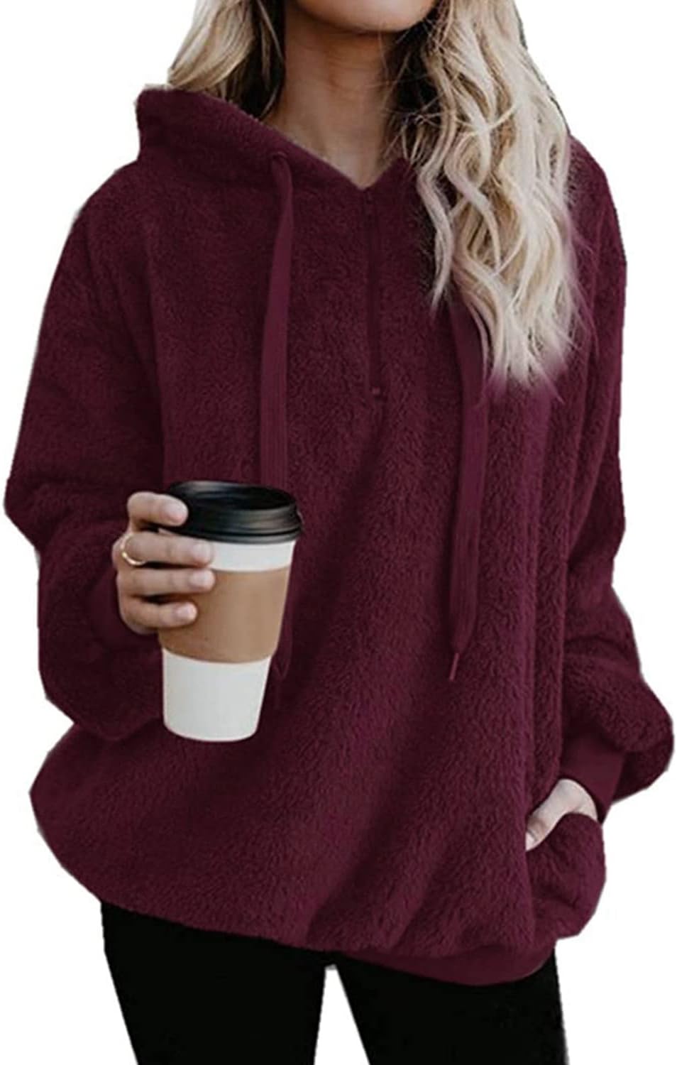 Womens Fleece Hoodie Oversized Jacket Casual Jumper Loose Long Sleeve Coat Winte...