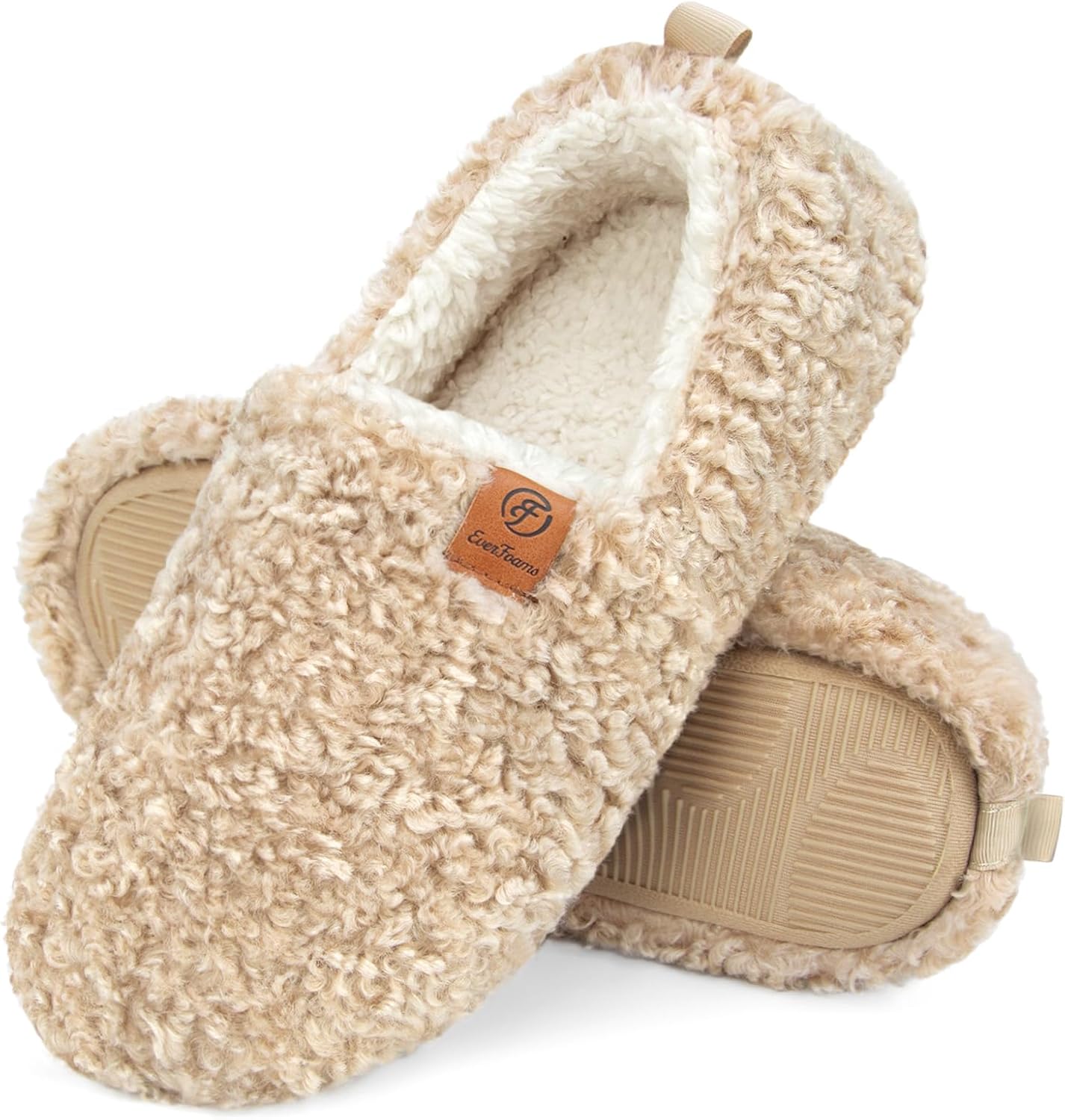 EverFoams Women's Fuzzy Full Slippers Soft Comfy Faux Shearling Memory Foam Indo...
