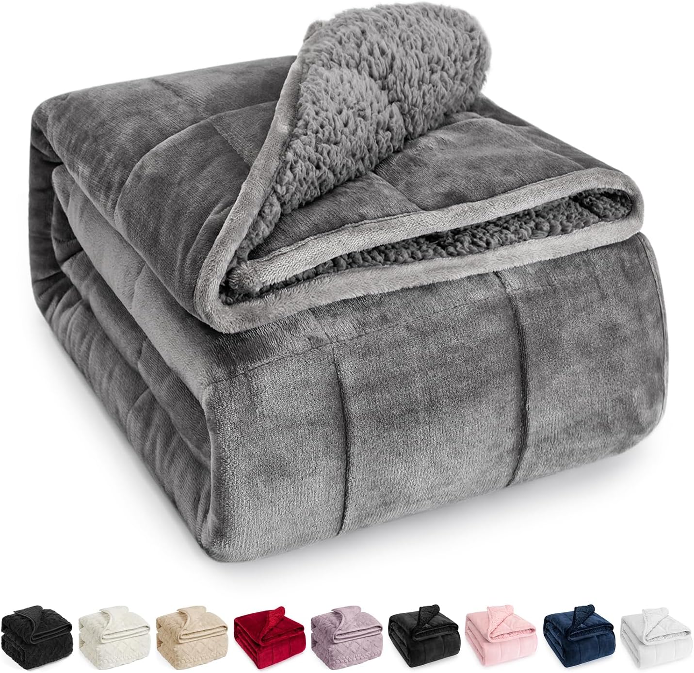 Wemore Sherpa Fleece Weighted Blanket for Adult, 15 lbs Dual Sided Cozy Fluffy H...