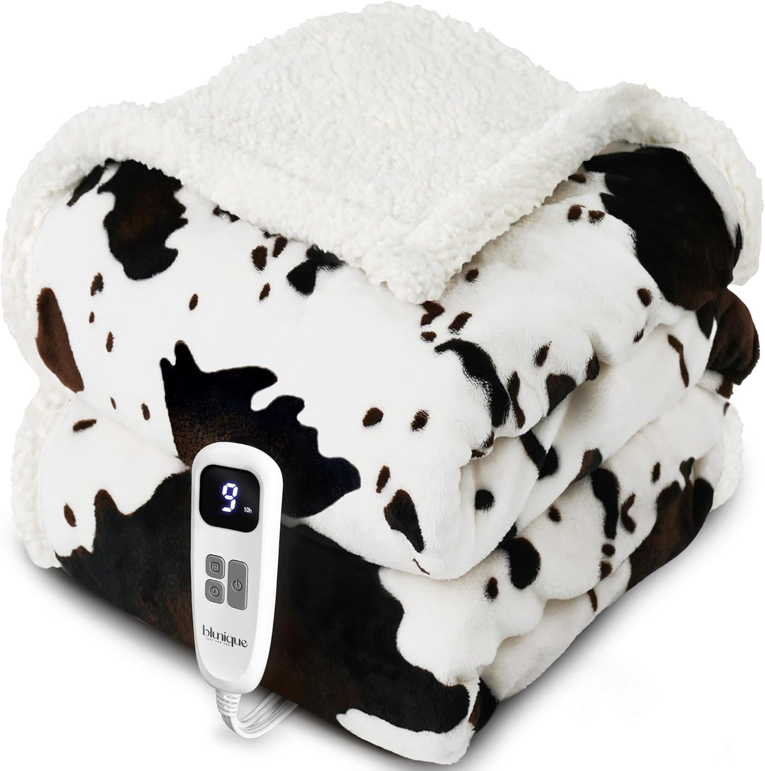 Cow Print Heated Throw Blanket Electric Blanket-Heating Blanket Throw with 10 He...