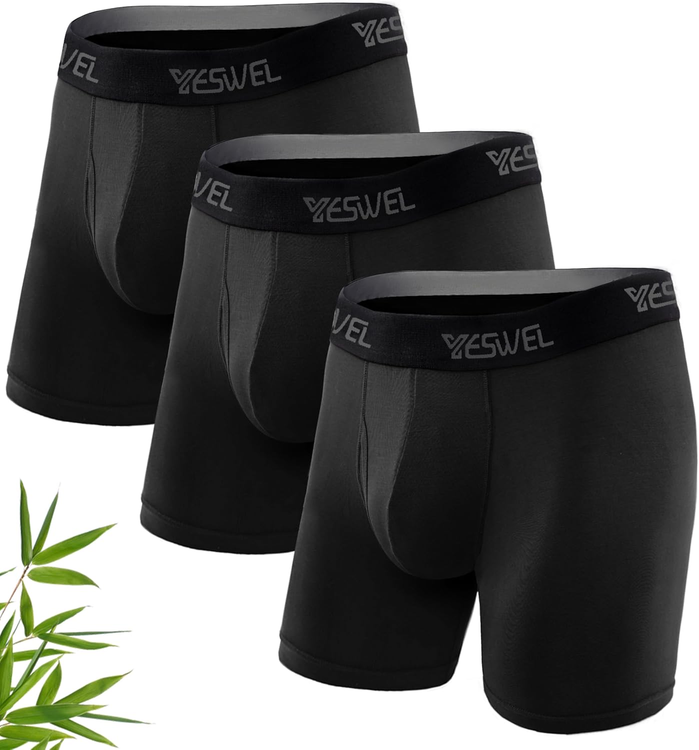 Mens Bamboo Boxers, Longer Leg Boxer Shorts with Fly, Anti - Chafing Underwear T...
