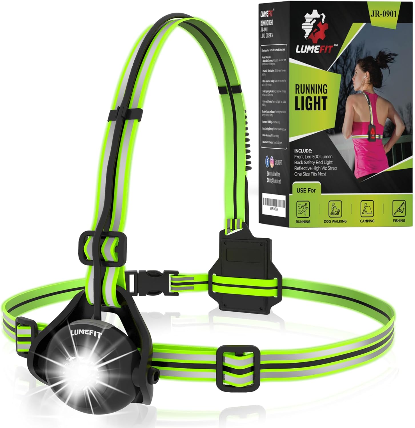 LUMEFIT Run Light Running Lights for Runners Chest LED Lamp 90° Adjustable Beam...