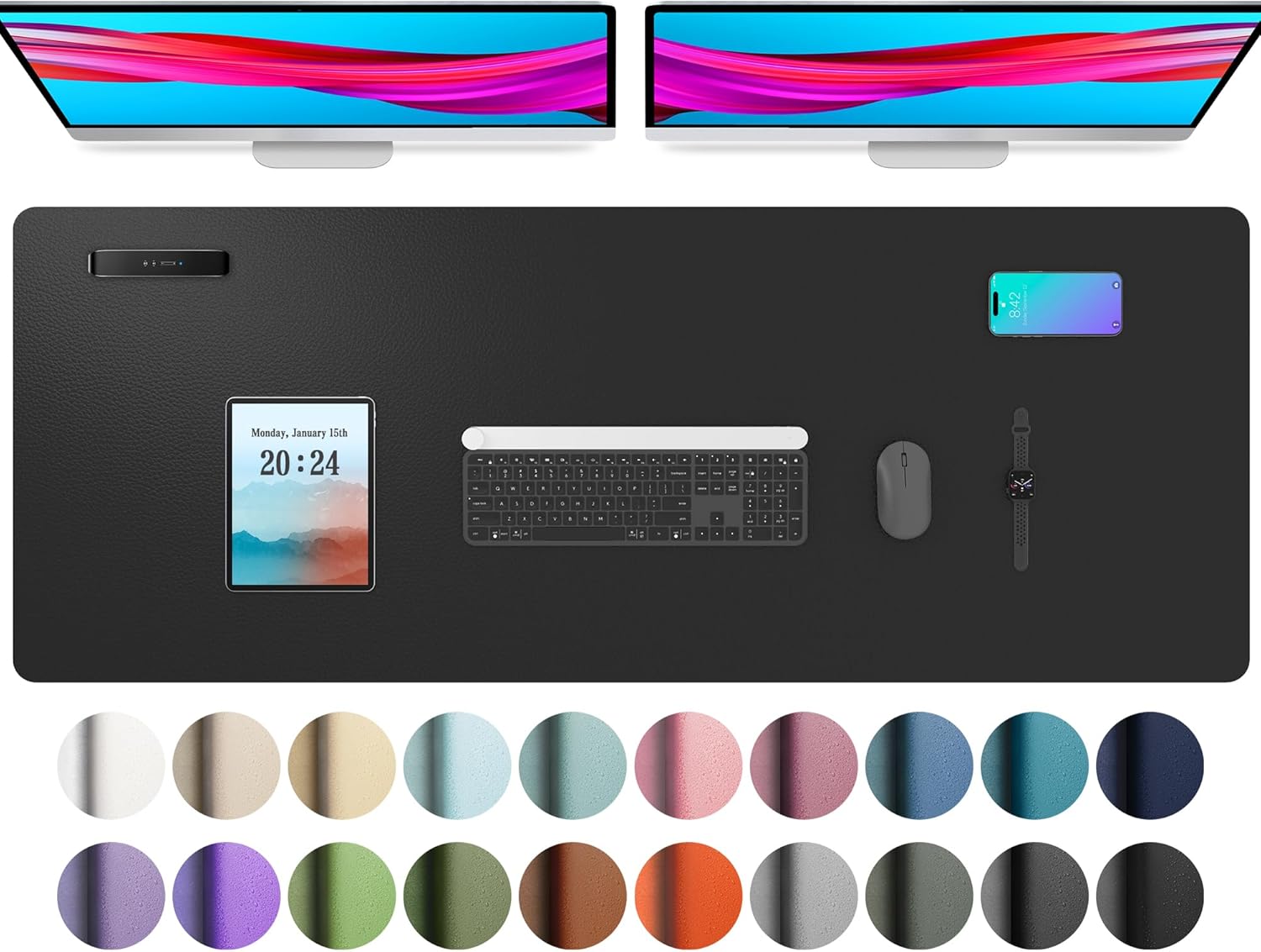 Aothia Desk Mat, PU Leather Desk Mat, Mouse Mat, Non-Slip Desk Protector, Waterp...