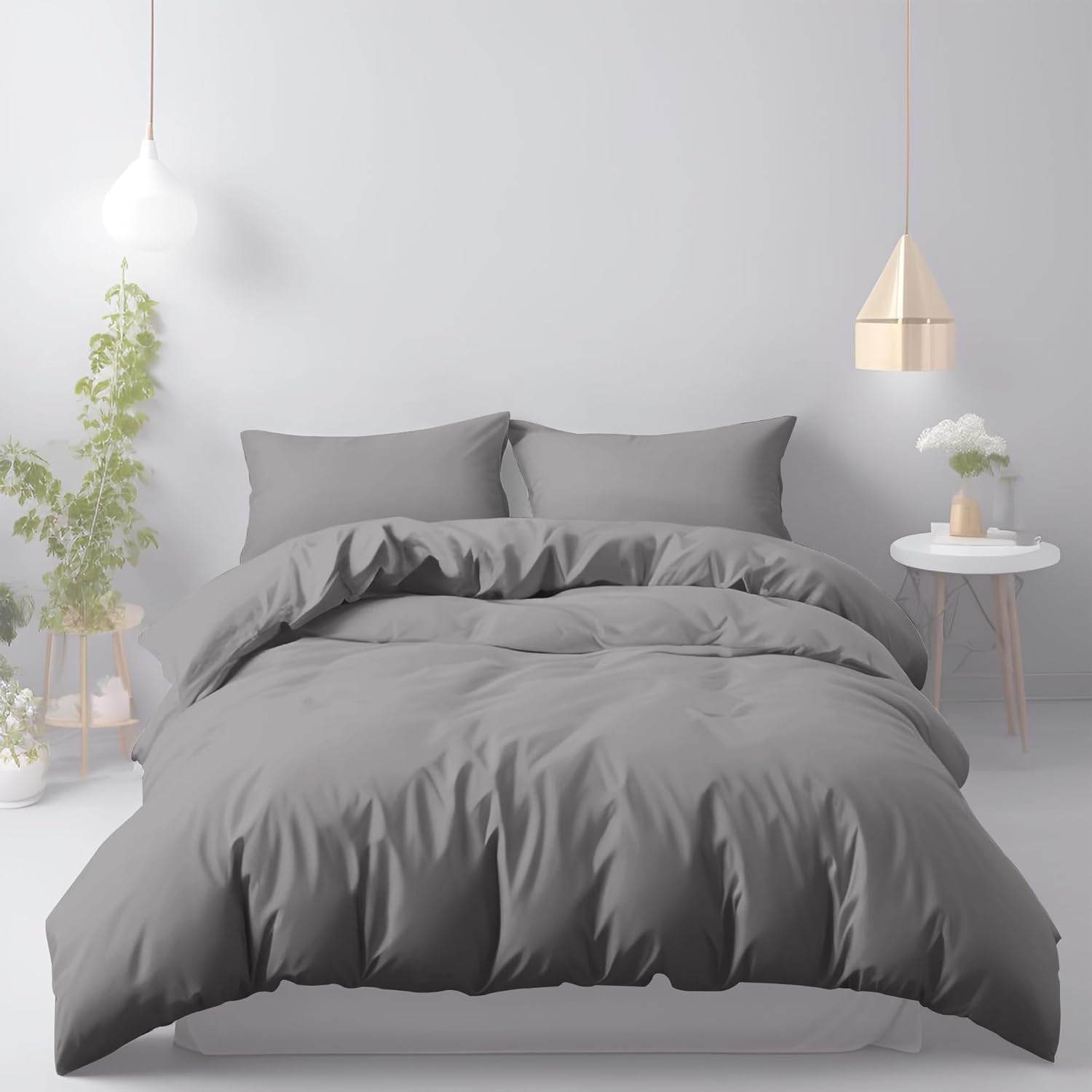 LivinEase Brushed Microfibre Double Duvet Cover Sets - 100 GSM Grey Double Duvet...