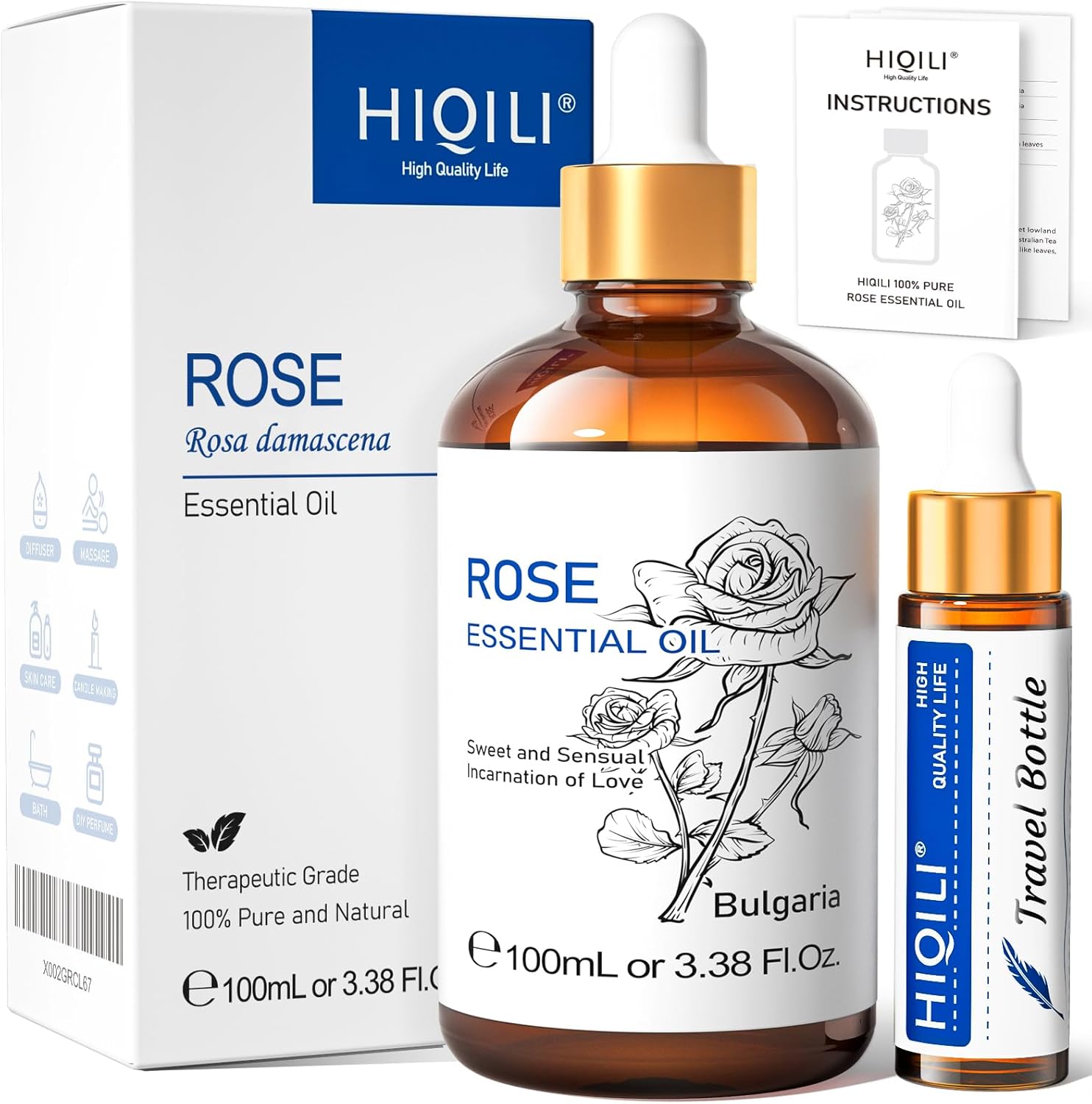 Premium HIQILI Rose Oil, Special Essential Oil for Diffuser, Unique Fragrance Oi...