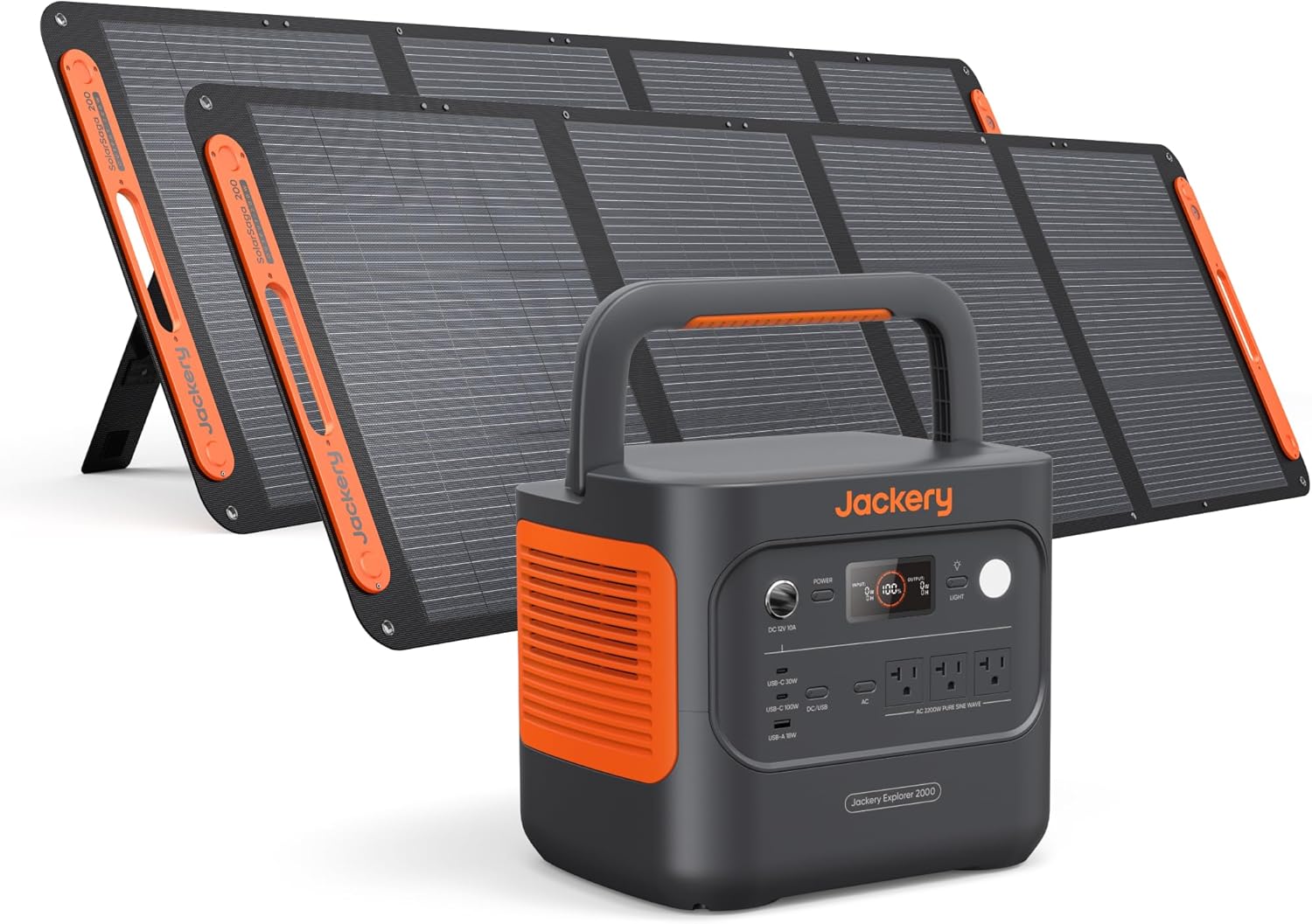 Jackery Solar Generator 2000 v2 with 2x200W Solar Panels, 2042Wh/2200W LiFePo4 P...