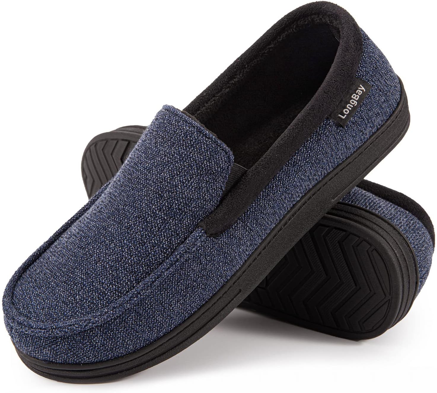 LongBay Men's Moccasin Slippers Memory Foam Plush Fleece House Shoes in Indoor O...