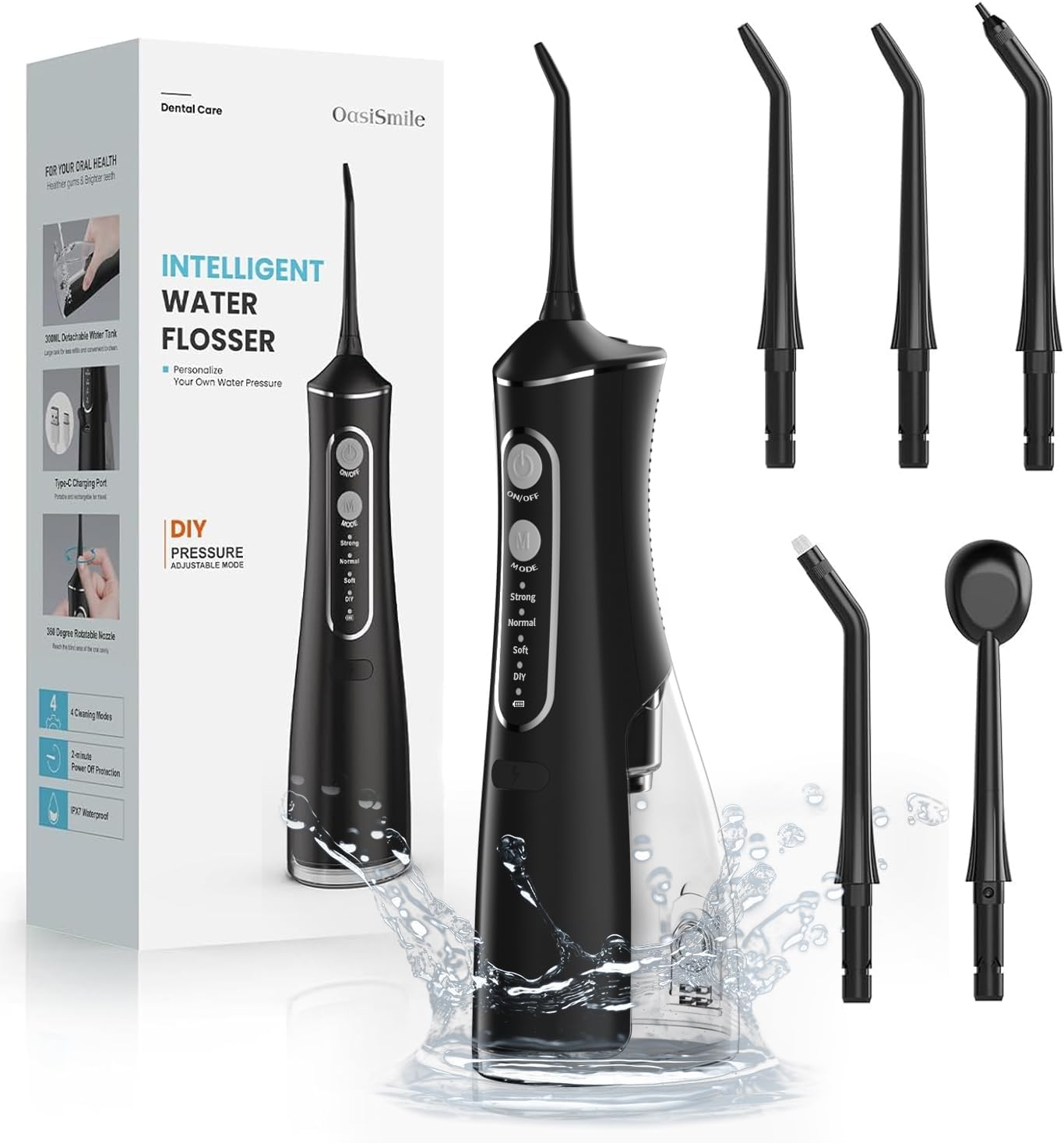Water Flosser for Teeth Cleaning, 300ML Tank Portable Cordless Oral Irrigator wi...