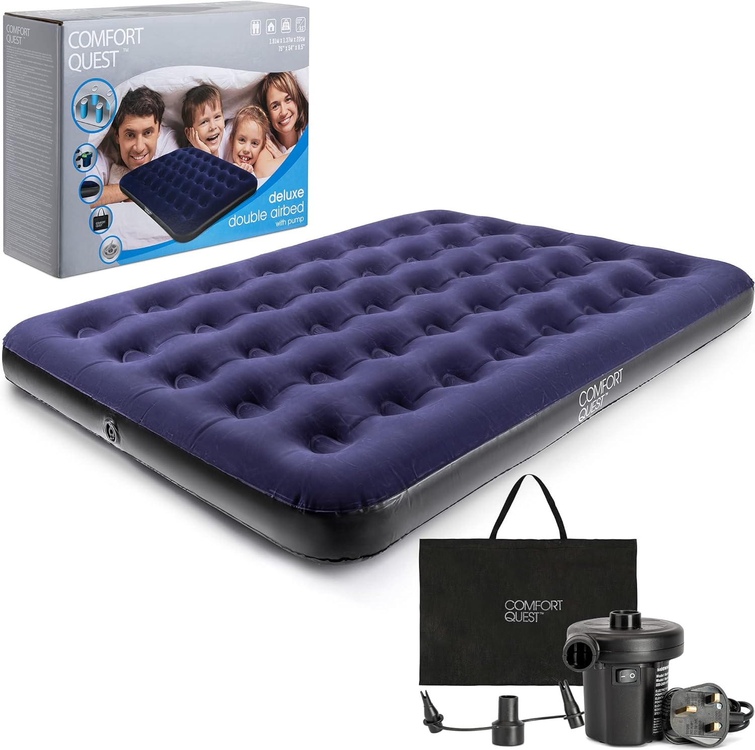 Double Airbed Inflatable Camping Blow Up Mattress Air Bed And Electric Pump Doub...