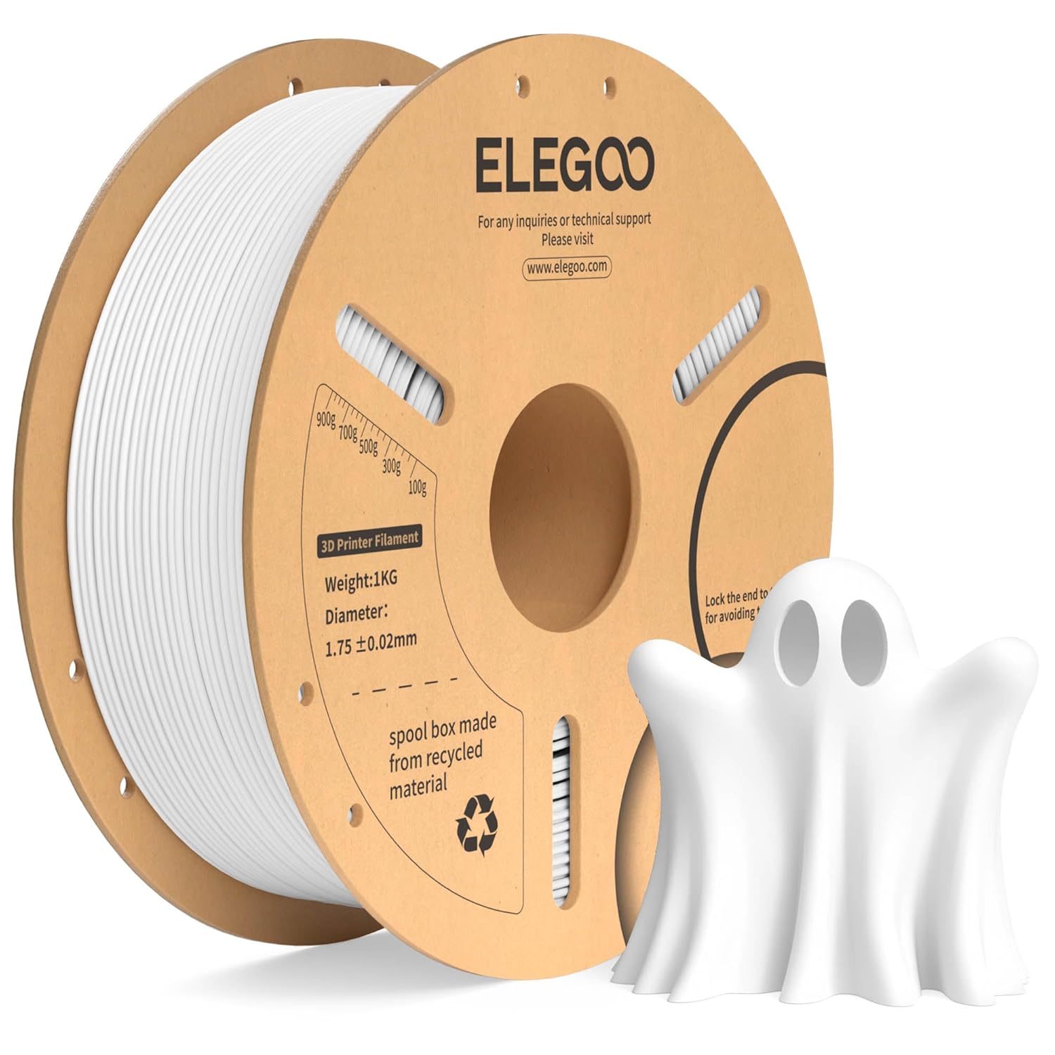 ELEGOO PLA+ Filament 1.75mm White 1KG, PLA Plus Tougher and Stronger 3D Printer...