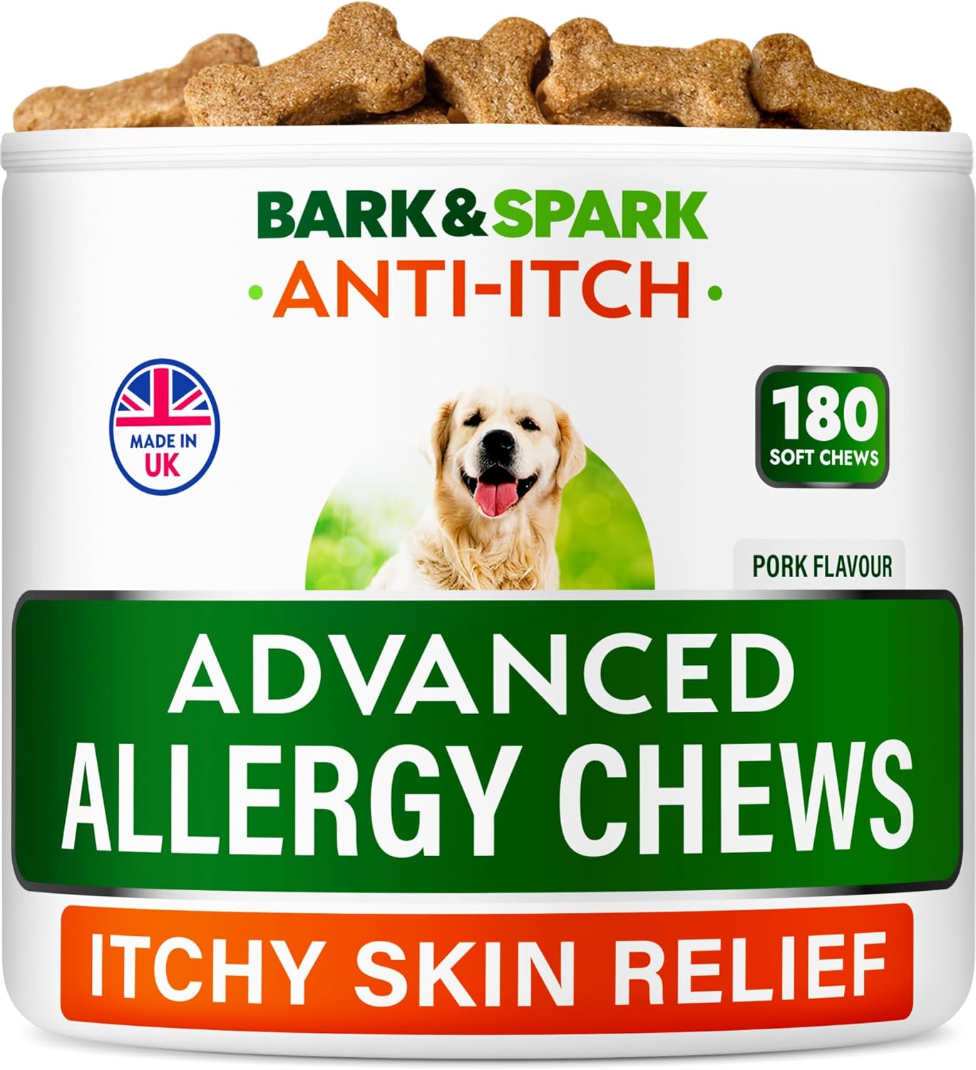 BARK&SPARK Dog Itch & Allergy Support Chews - Skin & Coat Supplement - Omega 3 F...