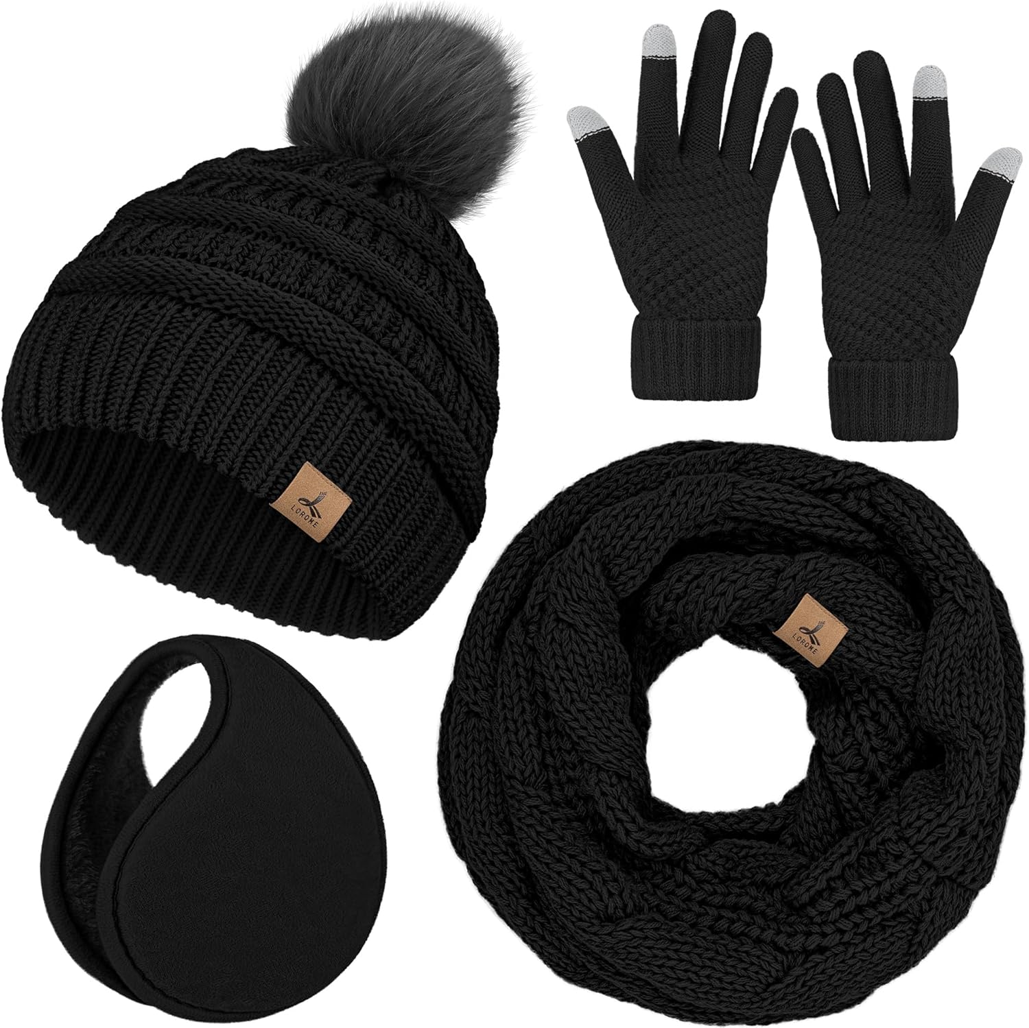 Winter Hat Scarf Gloves and Ear Warmer, Warm Knit Beanie Hat Touch Screen Gloves...