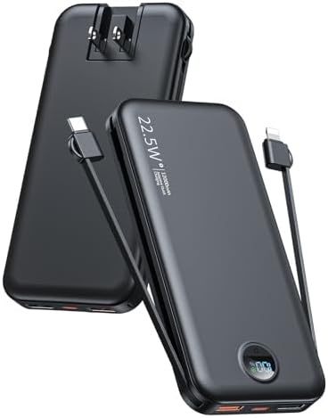 Portable Charger, 12000mAh 22.5W Fast Charging Power Bank with Built-in Cables &...