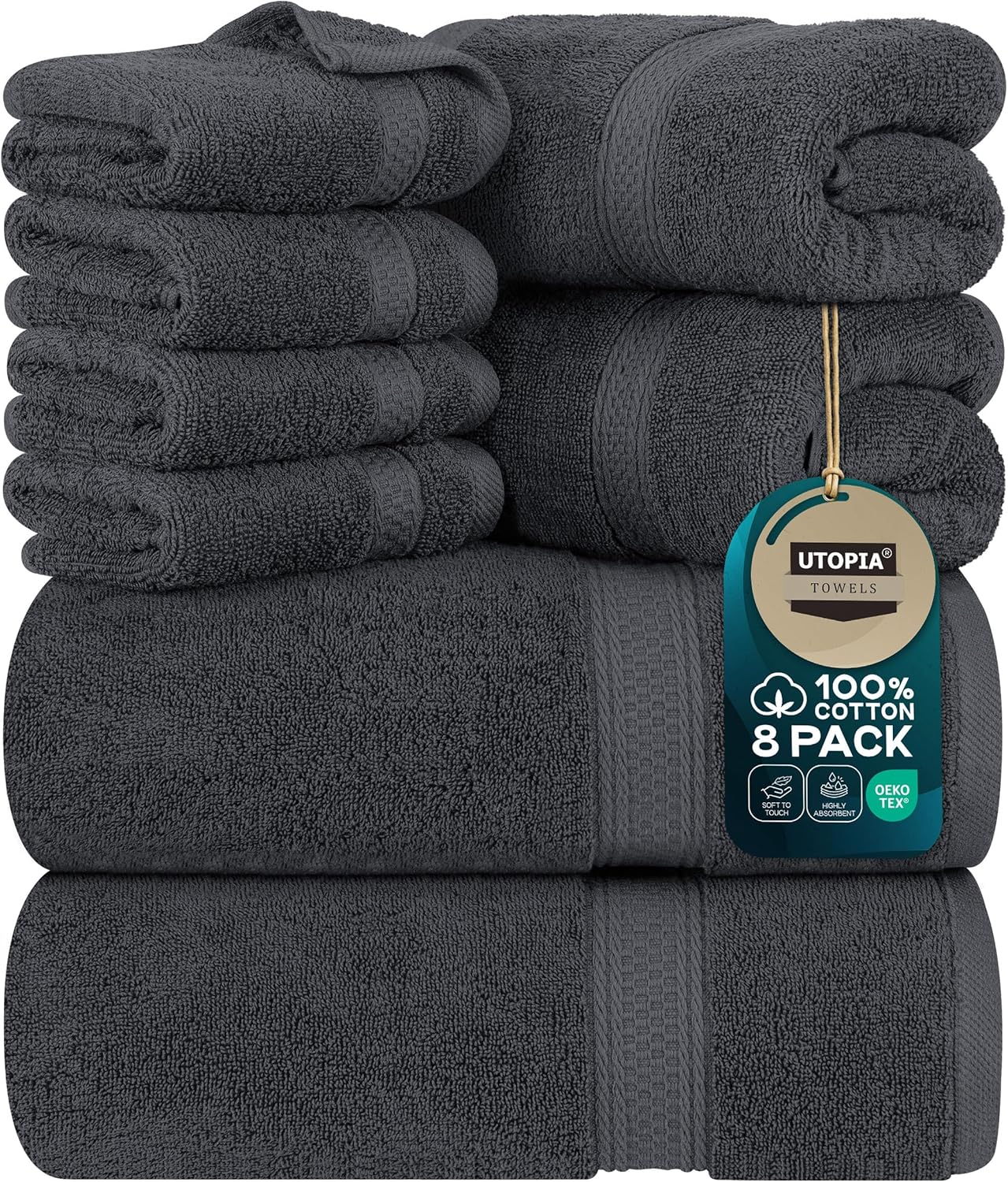 Utopia Towels 8 Piece Towel Set - 2 Bath Towels, 2...