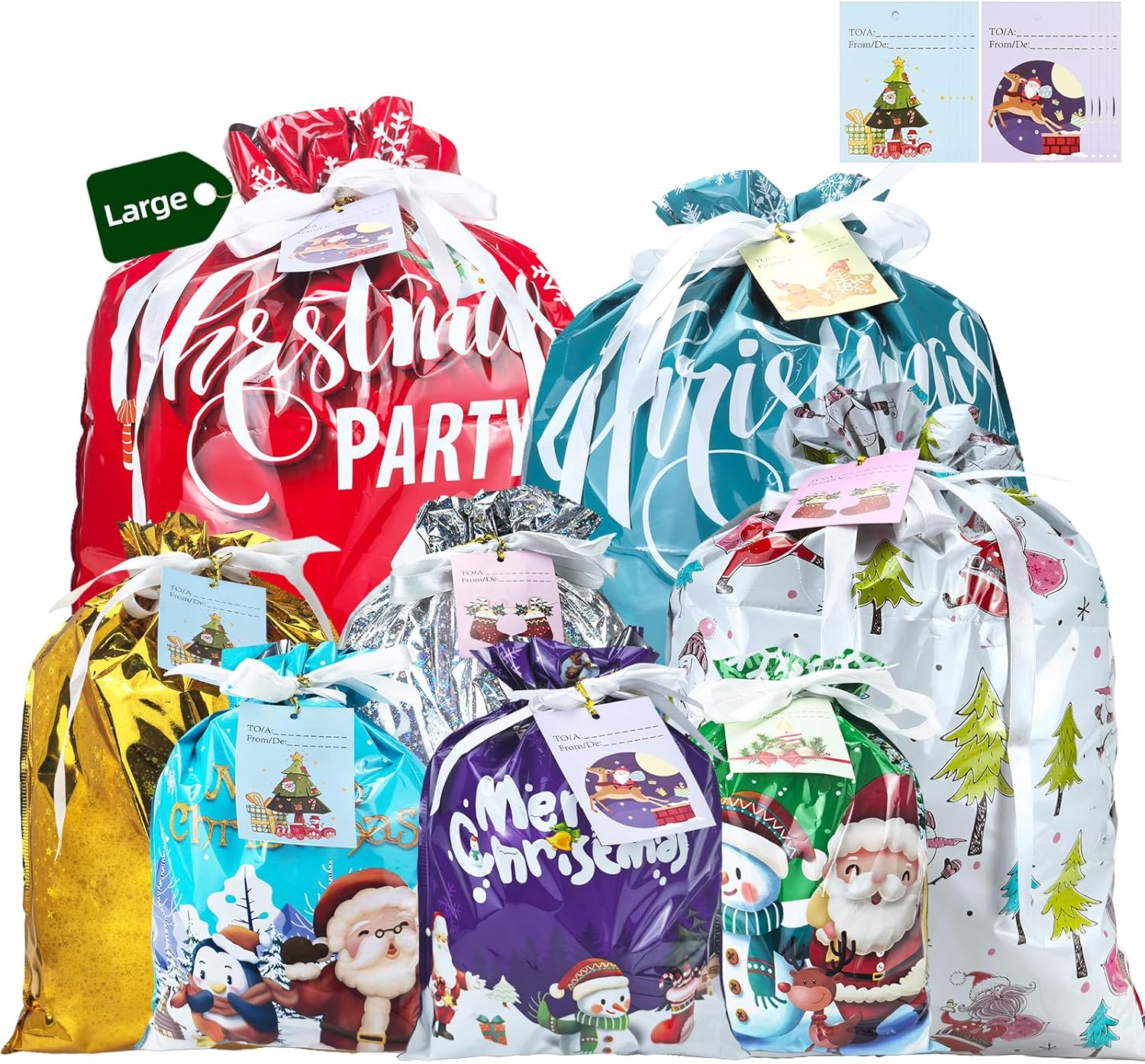 CNMTCCO Christmas Wrapping Gift Bags Large, 16Pcs Christmas Drawstring Bags with...