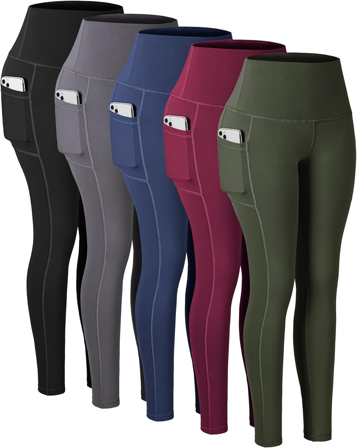 CHRLEISURE Leggings with Pockets for Women, High Waisted Tummy Control Workout Y...