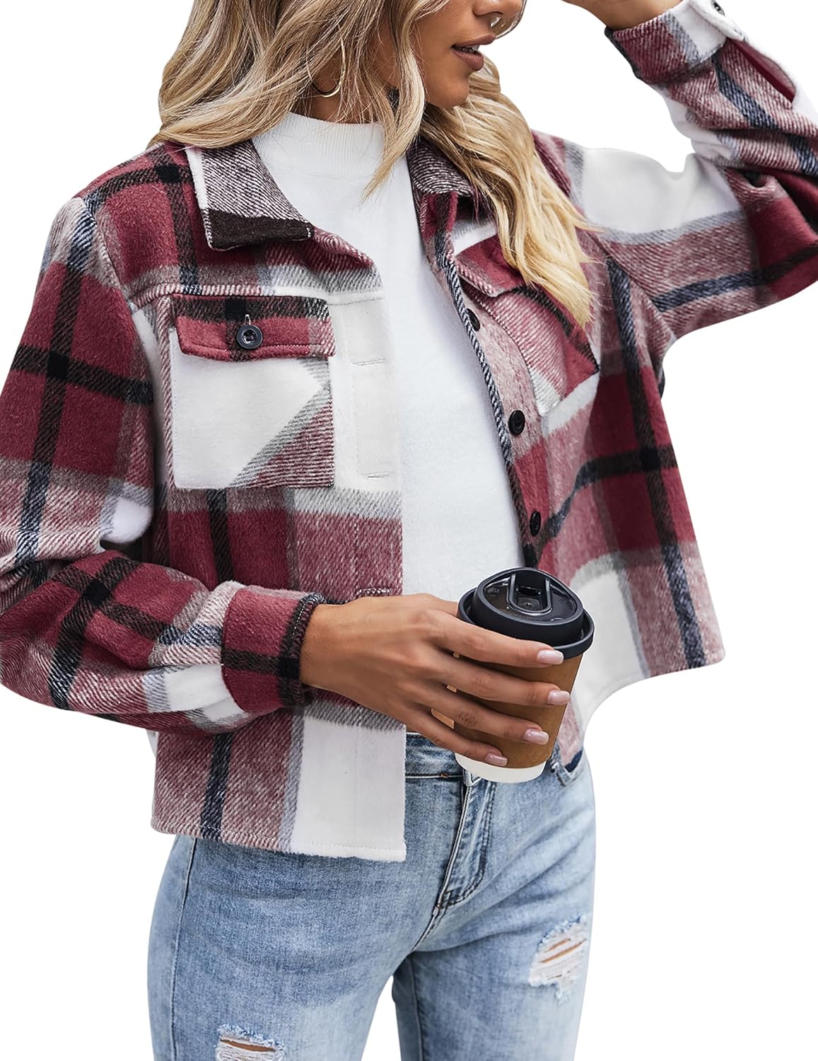 Stylish Zeagoo Flannels for Women, Trendsetting Cropped Shacket Jacket, Fashiona...