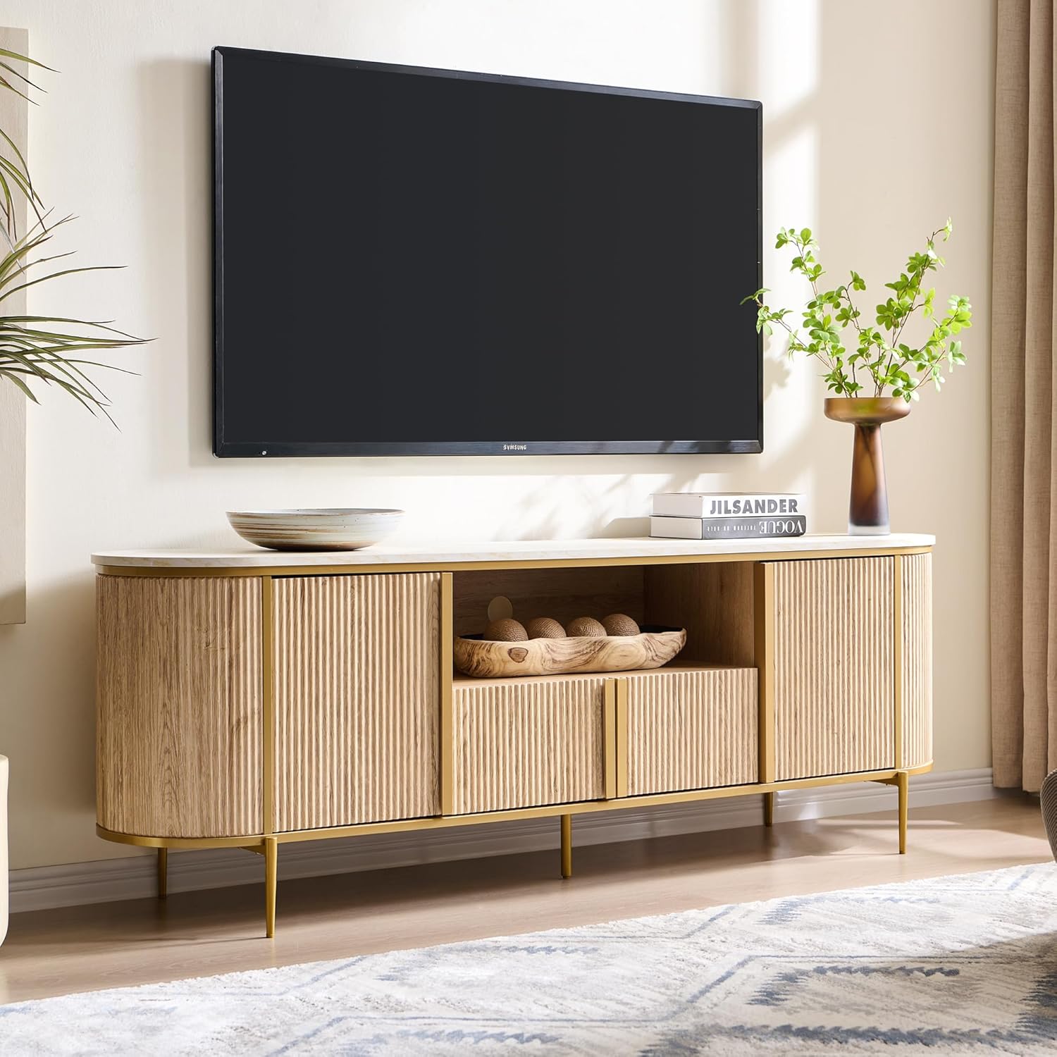 OKD Luxury 70" Fluted TV Stand, Modern Chic Entertainment Center for TVs Up to 8...