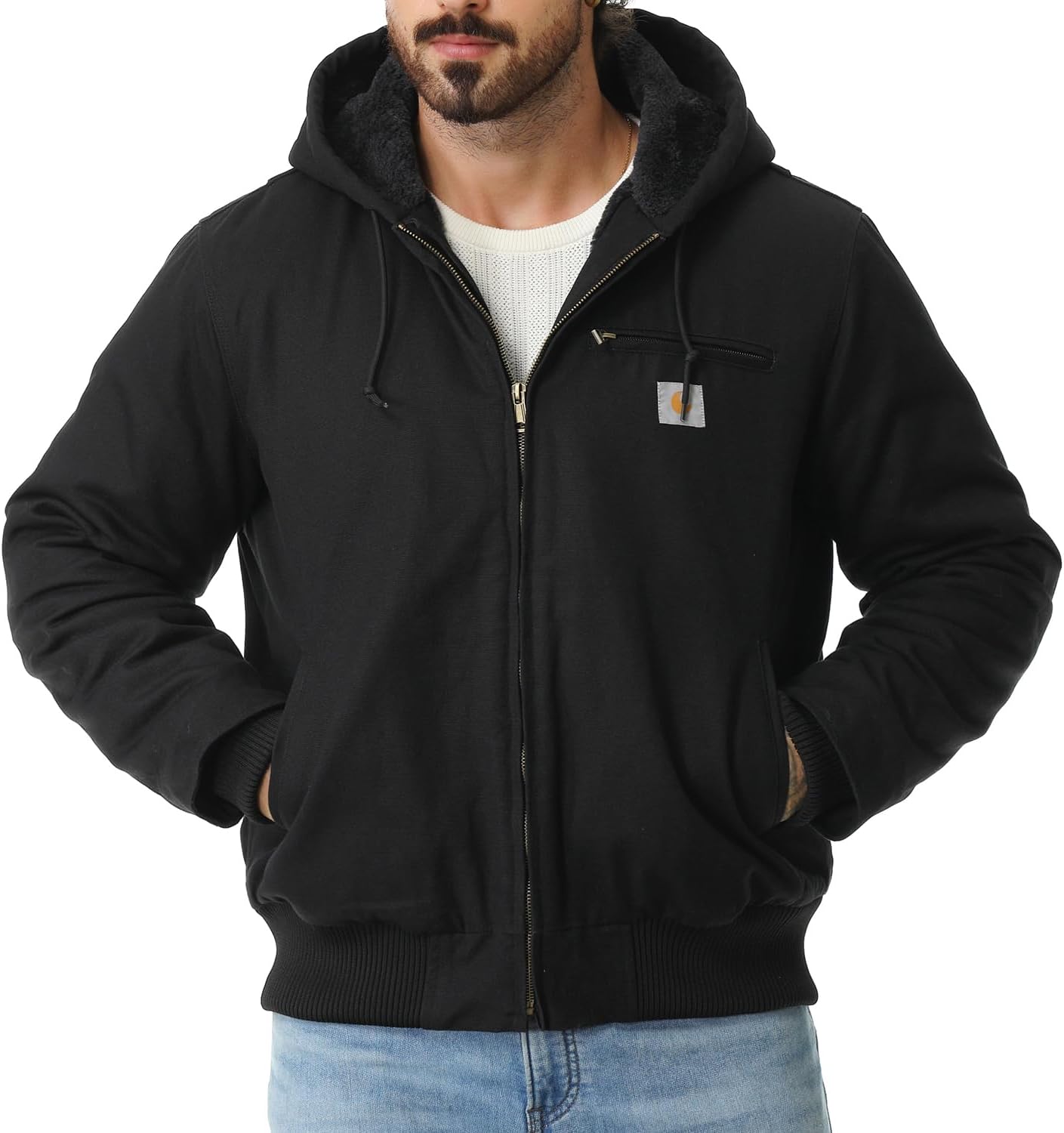 Men's Work Coat Washed Duck Fleece Lined Waterproof Workwear Fit Relaxed Winter...