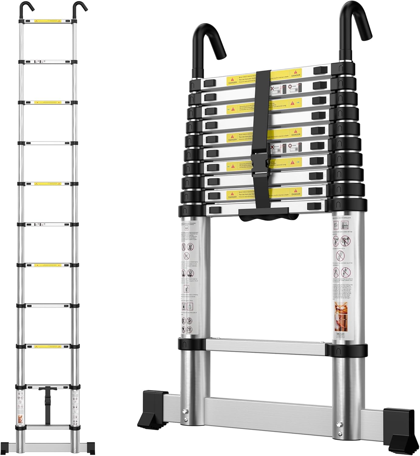 Telescopic Ladder 3.2M/10.5FT Aluminium Extension Loft Ladder with Stabilizer Ba...