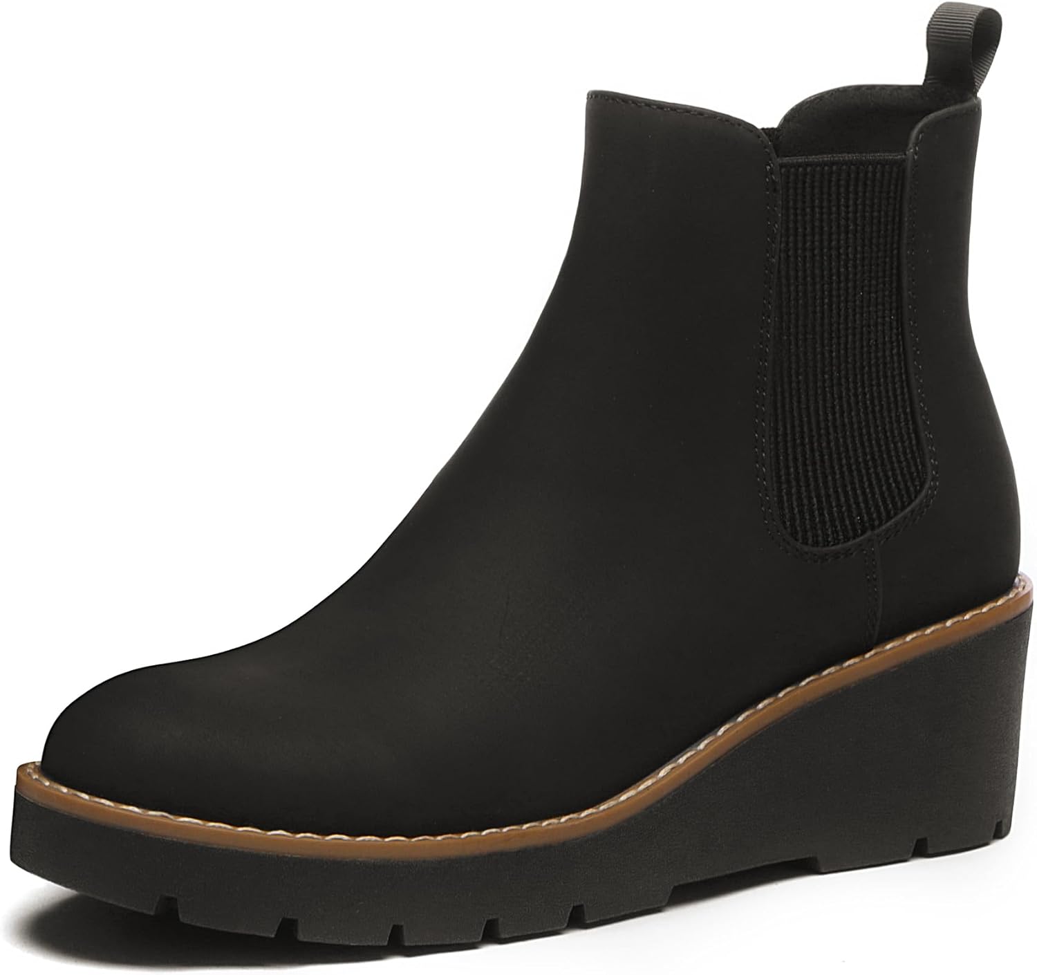 Athlefit Women's Chelsea Wedge Boots Elastic Platform Lug Sole Slip on Wedge Ank...