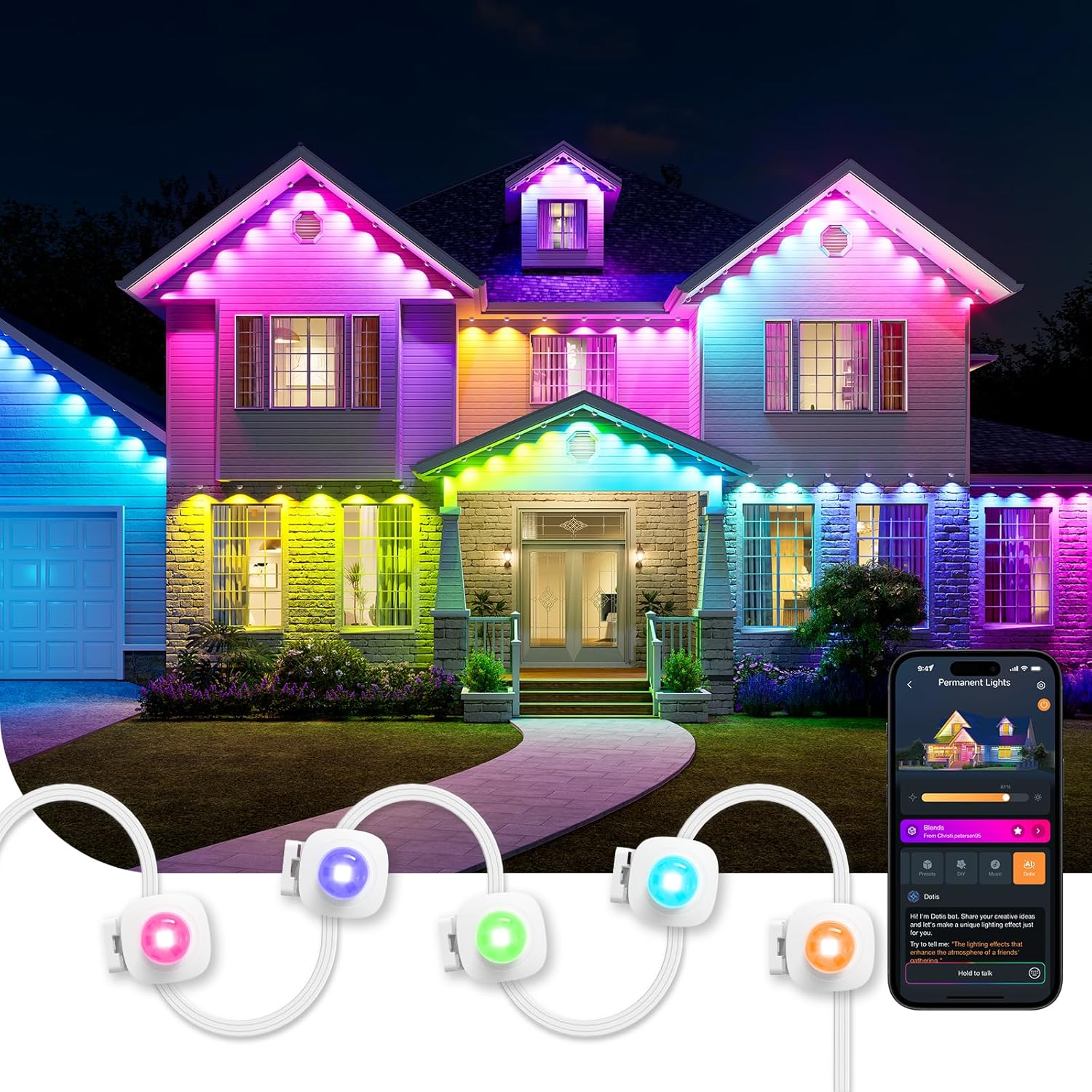 Linkind Permanent Outdoor Lights HP5,Smart AI RGBTW 150ft Christmas Lights, 85 S...