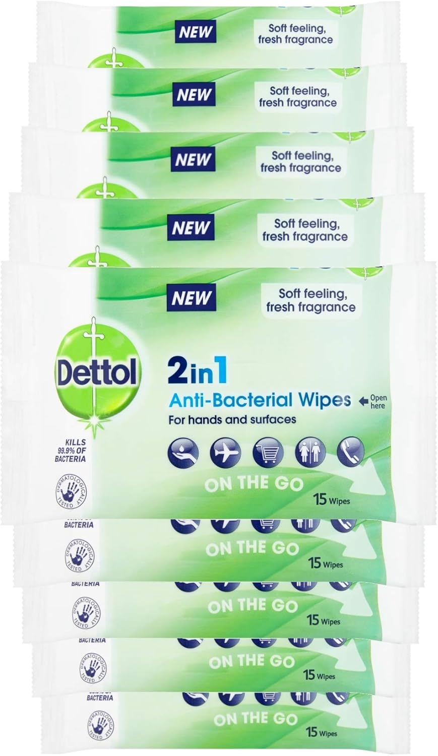 Dettol Antibacterial Hand Wipes, Fresh Scented, 135 Wipes (15 x 9pck) Antiseptic...