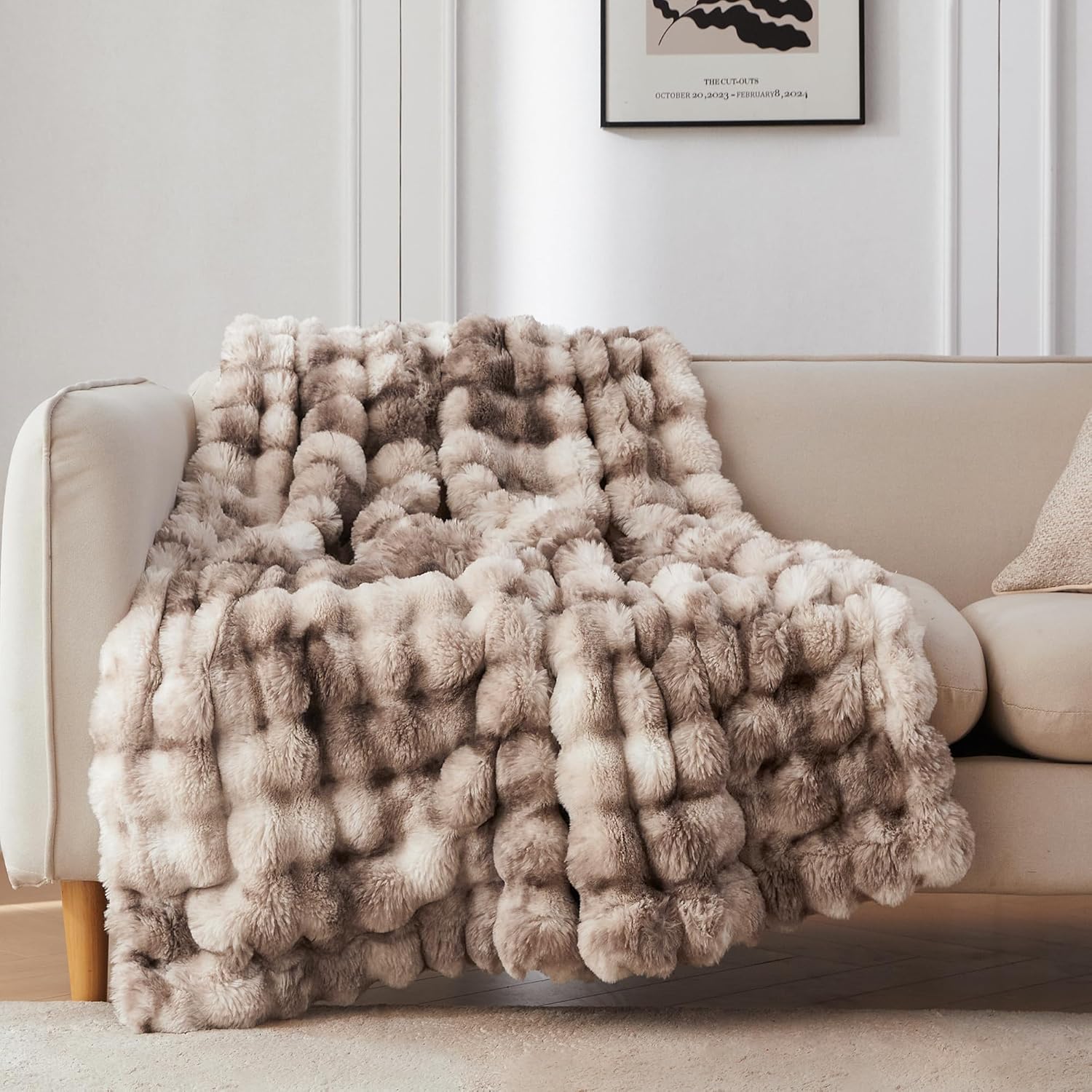 Innovative COOVA Faux Fur Throw Blanket, Special Plush Rabbit Fur Bubble Blanket...