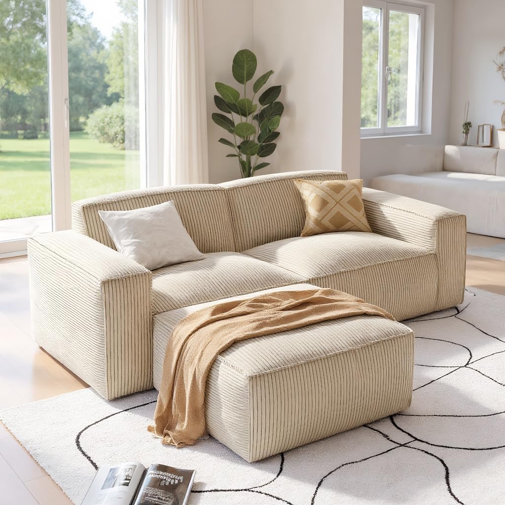 Amada 80" L Shaped Sofa Modular, Corduroy Clopud Couches with Deep Seats &High-B...