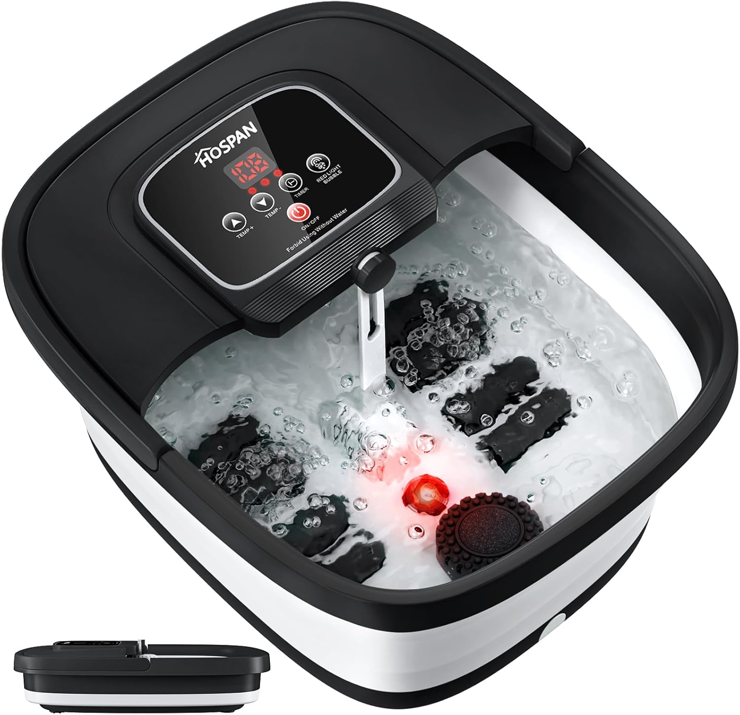 HOSPAN Collapsible Foot Spa with Heat, Bubble, Red Light, and Temperature Contro...