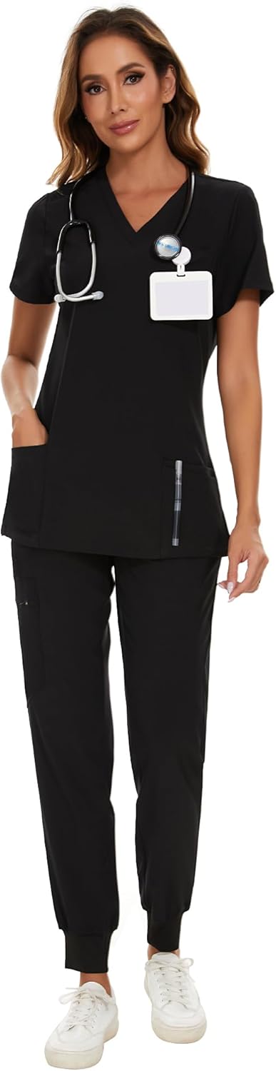 Comfortable COZYFIT Scrubs for Women Set, High-Quality Stretch V-Neck Scrub Top,...