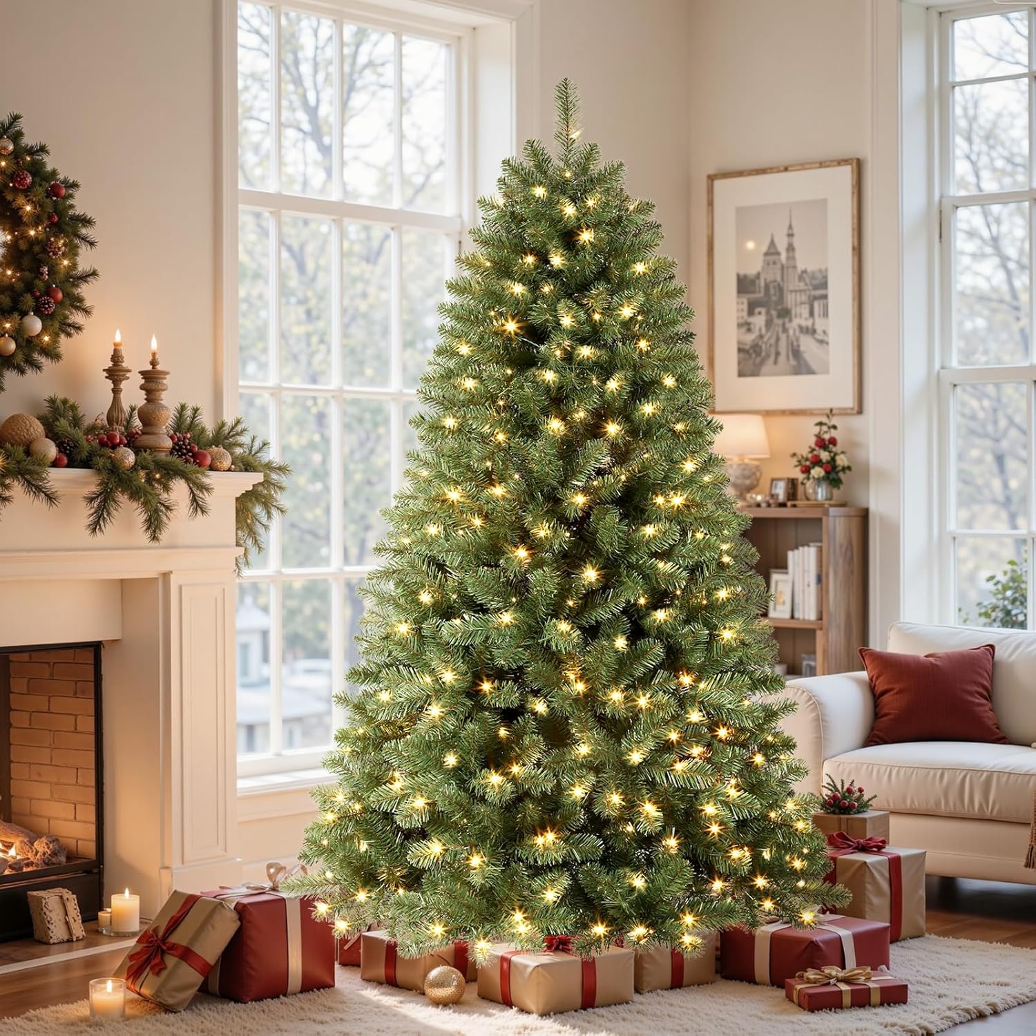 Premium SHareconn 7.5ft Christmas Tree, Special Artificial Classic Spruce with P...