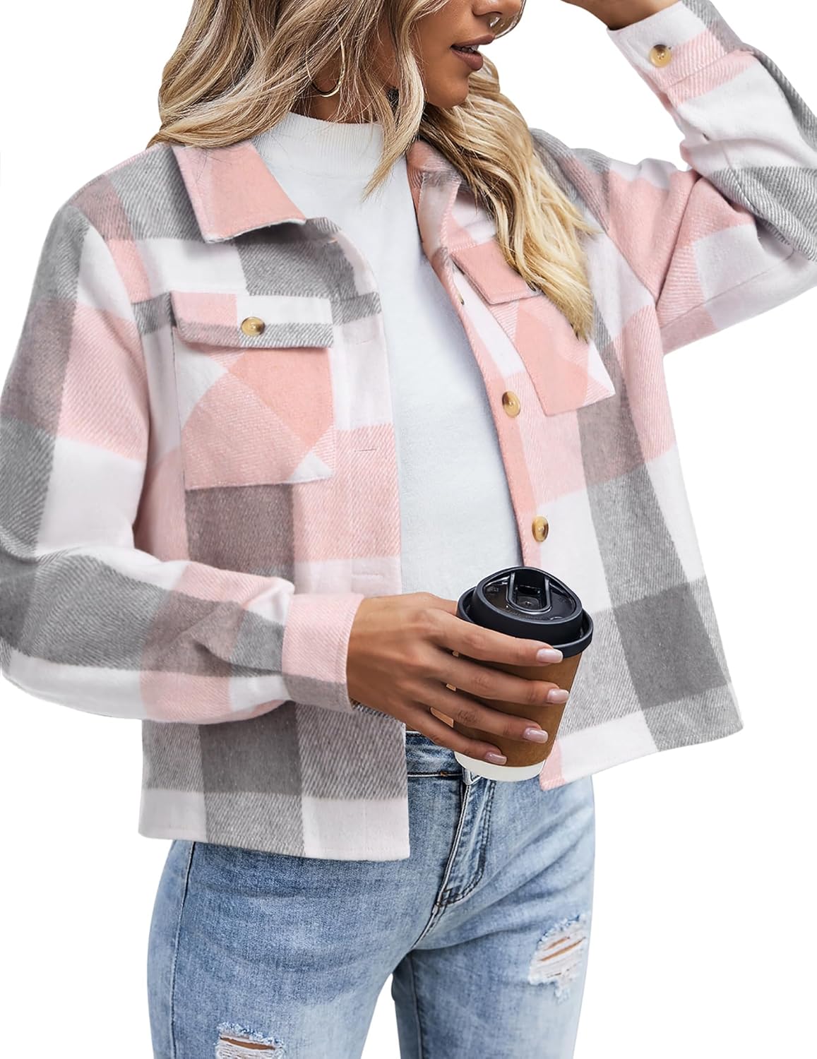 Stylish Zeagoo Flannels, Unique Women's Cropped Shacket Jacket, Fashionable Plai...