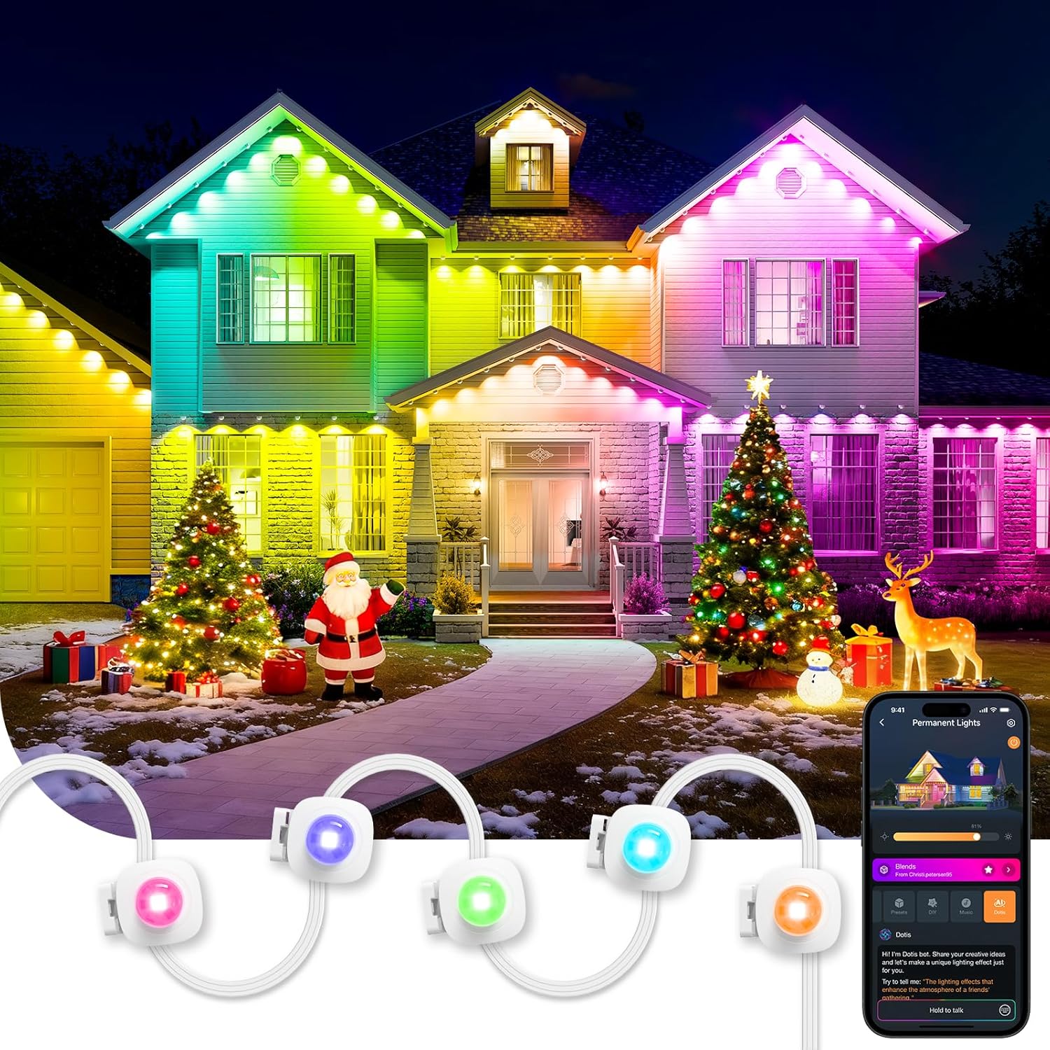 Linkind Permanent Outdoor Lights HP5,Smart AI RGBTW 100ft Christmas Lights, 85 S...