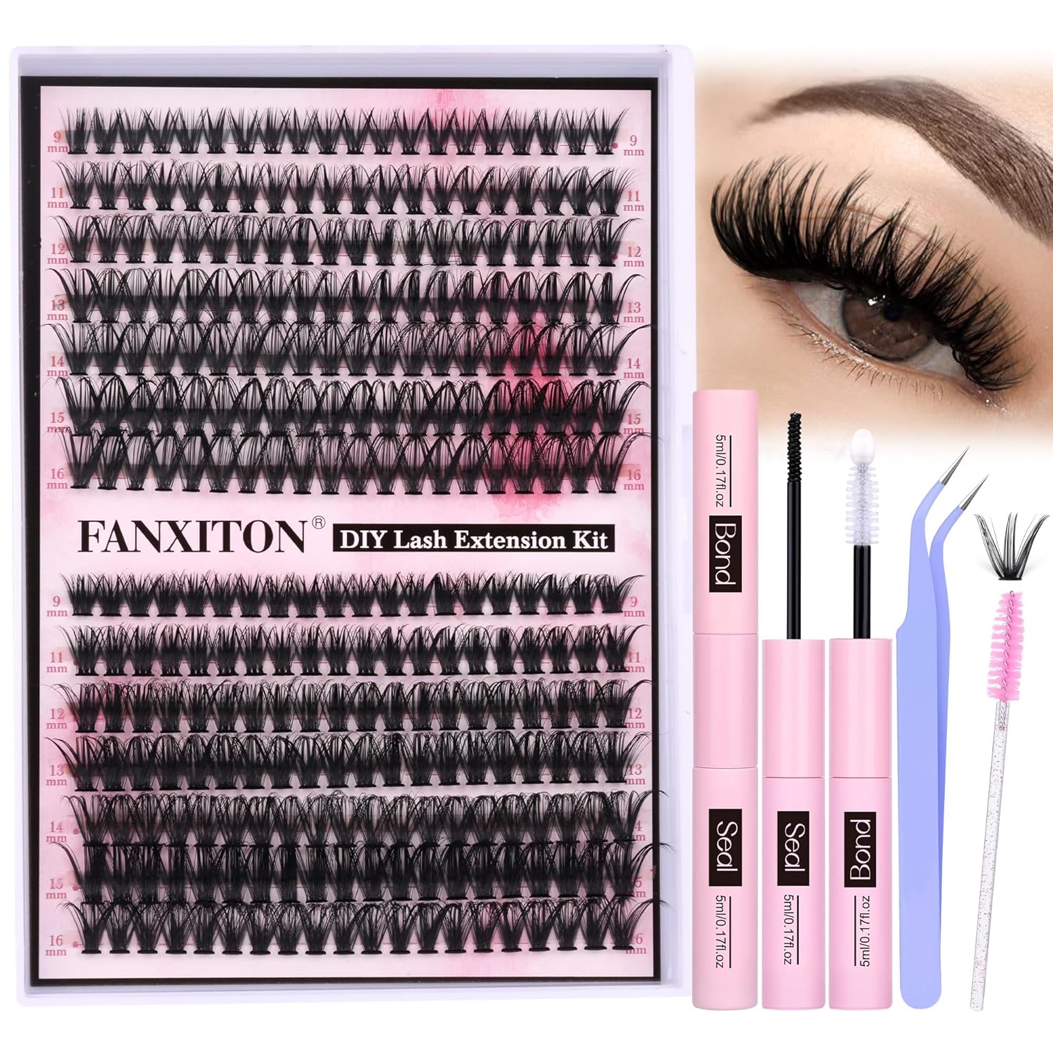 FANXITON DIY Lash Extension Kit Volume Lash Clusters 40D+50D D Curvature Individ...