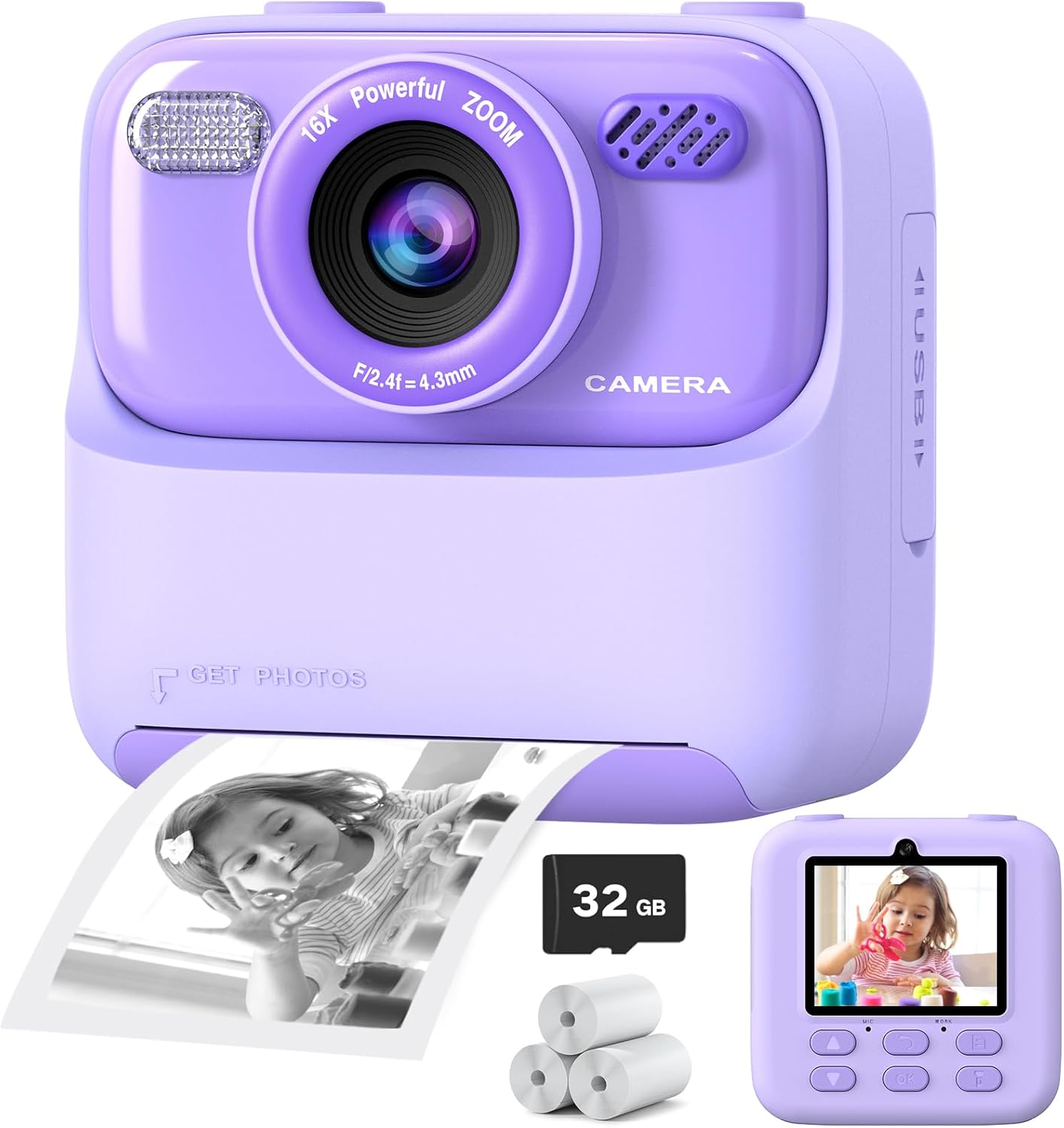 Kids Instant Digital Cameras for Boys and Girls, 1080P HD Dual-Lens Selfie Digit...