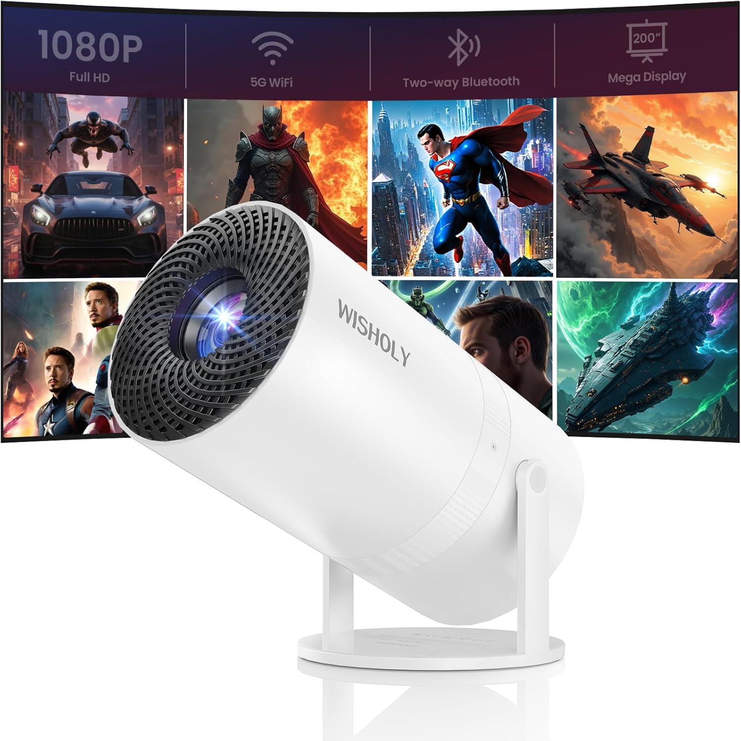 Mini Projector with WiFi and Bluetooth, High-Quality Portable Projector with 180...