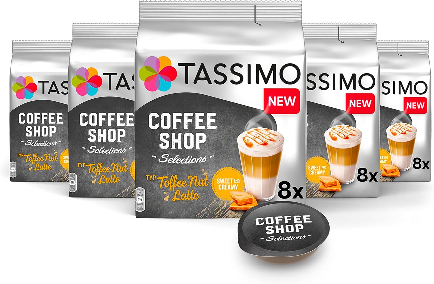 Tassimo Coffee Shop Selections Toffeenut Latte Coffee Pods X8 (Pack of 5, Total...