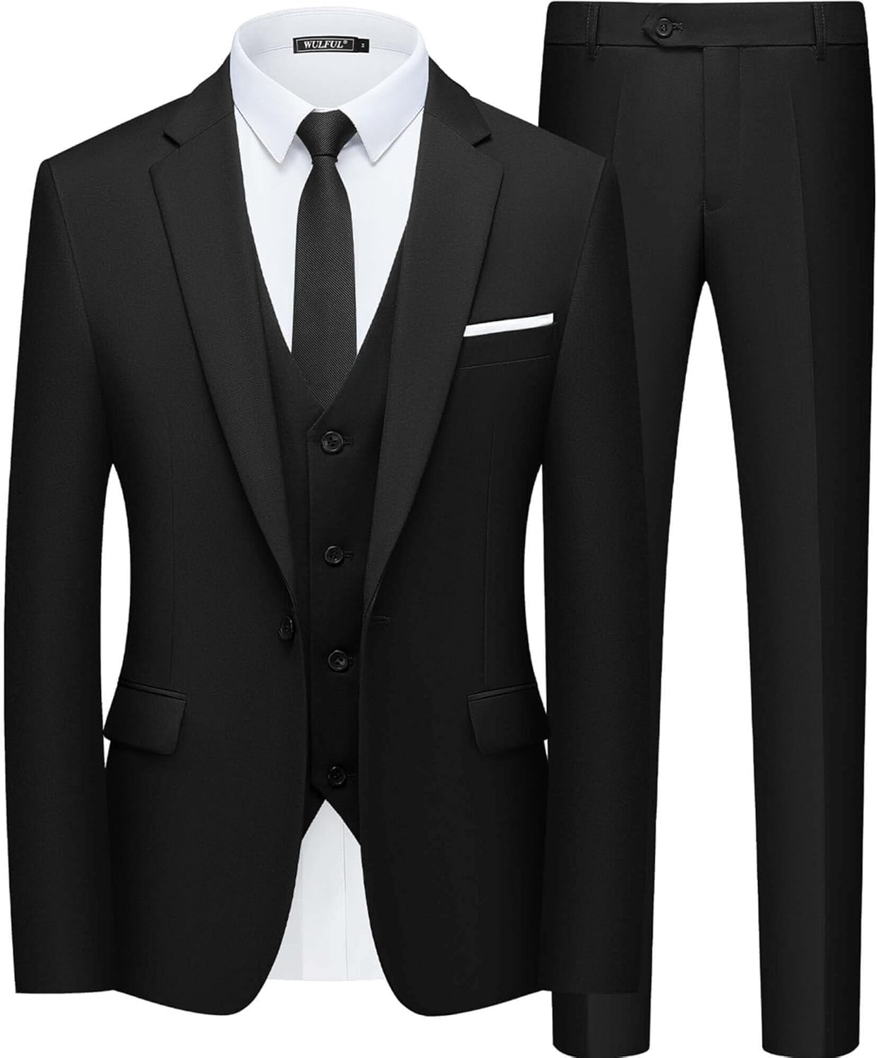 WULFUL Men’s Slim Fit Suit One Button 3-Piece Blazer Dress Business Wedding Part...