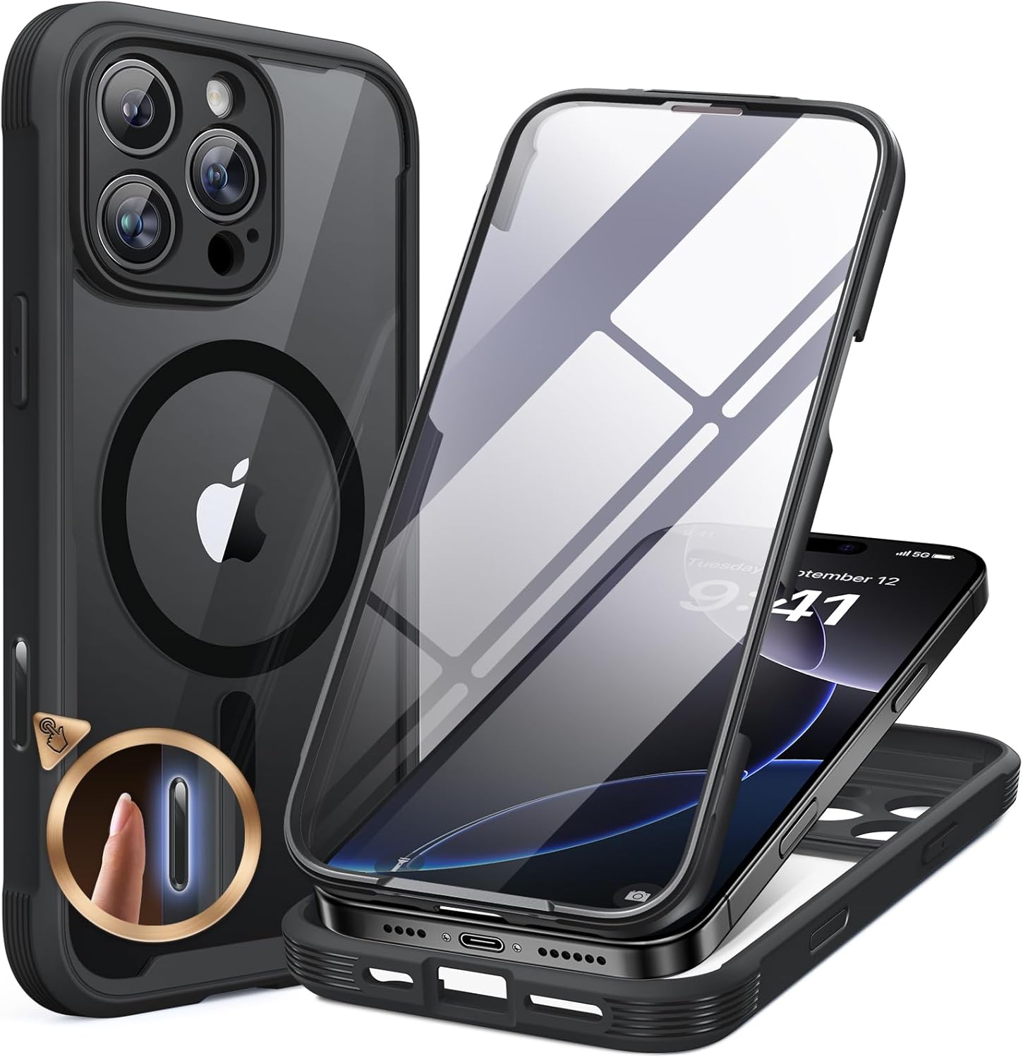 Miracase Magnetic for iPhone 16 Pro Case Full-Body Phone with Built-in Glass Scr...