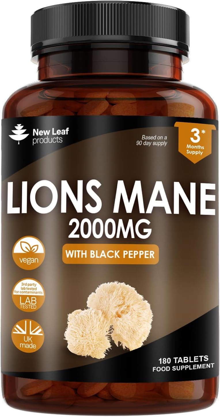 Lions Mane Mushroom 2000mg - 180 High Strength Vegan Tablets - Lion's Supplement...