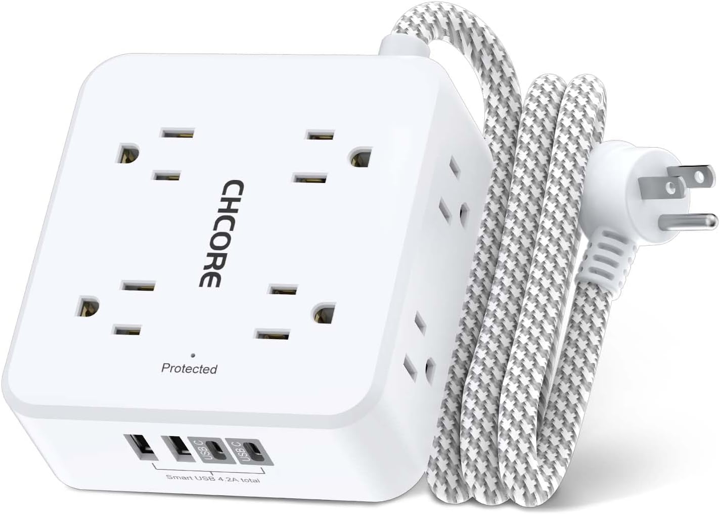 Surge Protector Power Strip - CHCORE 5Ft Braided Extension Cord with 8 Outlets w...