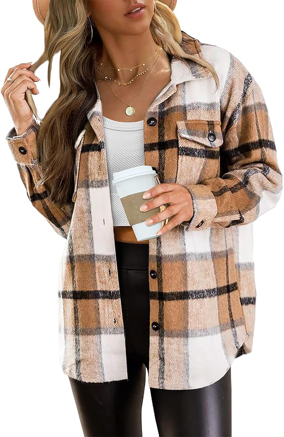 AUTOMET Womens Fall Outfits Fashion Clothes Shackets Flannel Plaid Button Down L...