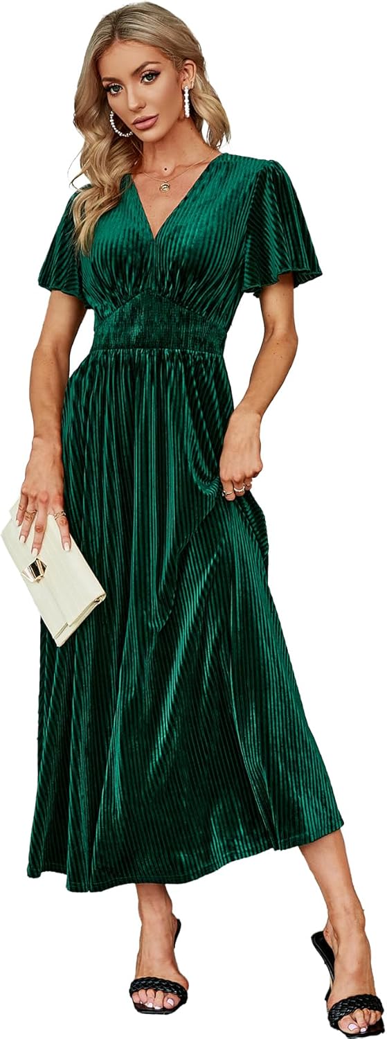 Elegant Simplee Women's Maxi Dress, Special V Neck Velvet Dress, High-Quality Sh...