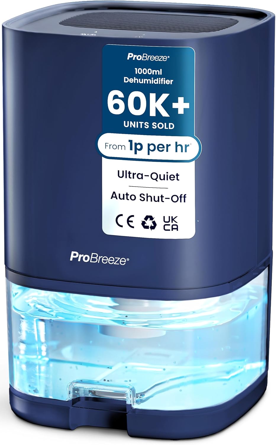Pro Breeze 1000ml Dehumidifier for Bathroom - Quiet, Portable & Small Air Dehumi...