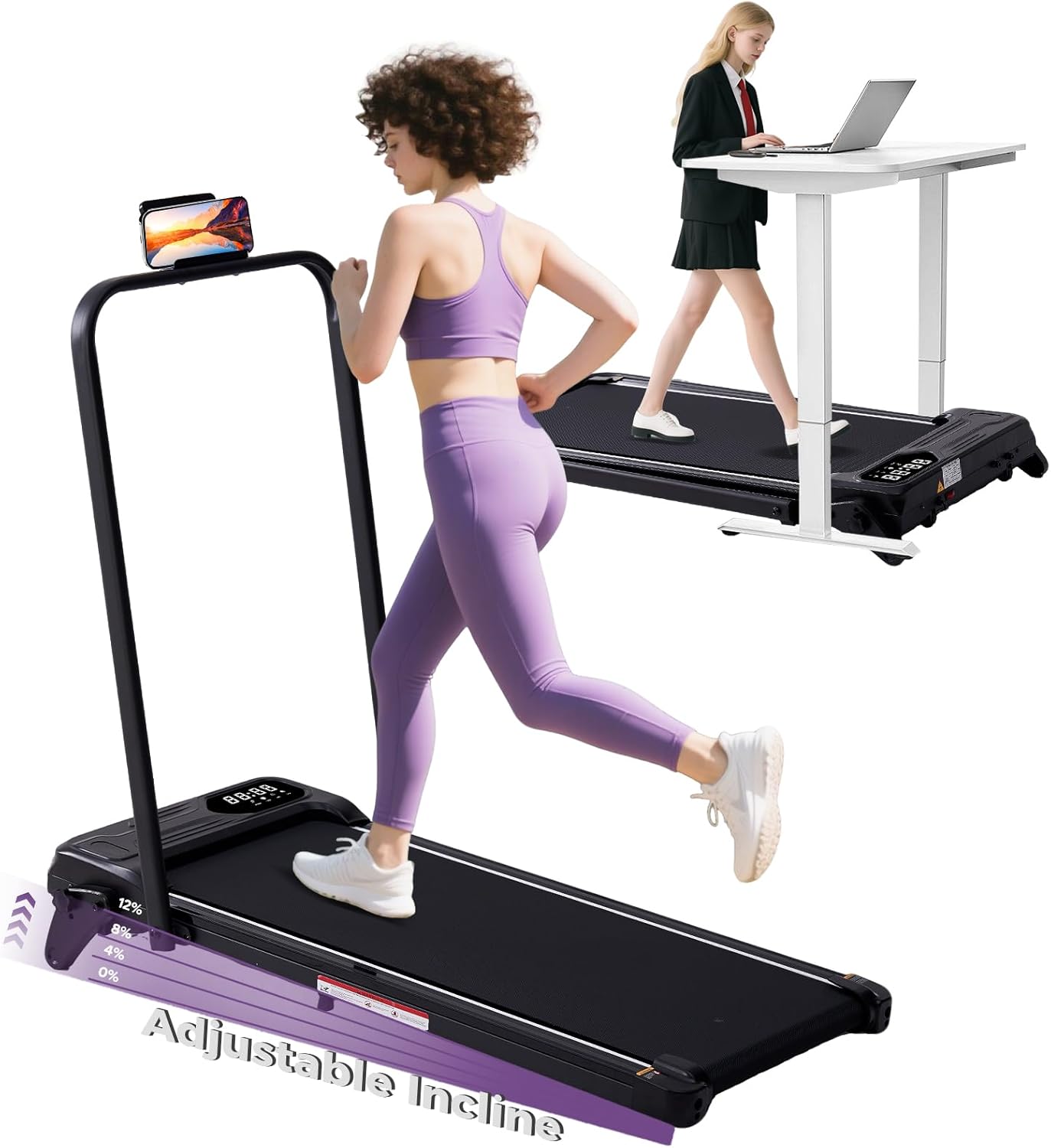 Portable Foldable Walking Pad with Handle Bar and Adjustable Incline, Under Desk...